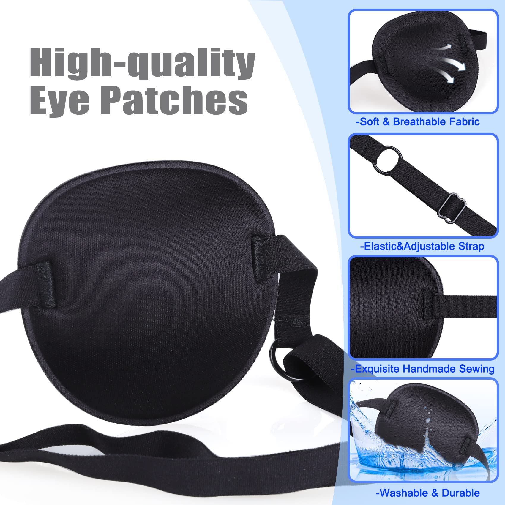 2PCS Eye Patches for Adults Kids, Medical Eye Patch Adjustable Eyepatch for Right/Left Eye, Amblyopia Lazy Patches Black+black - Image 4