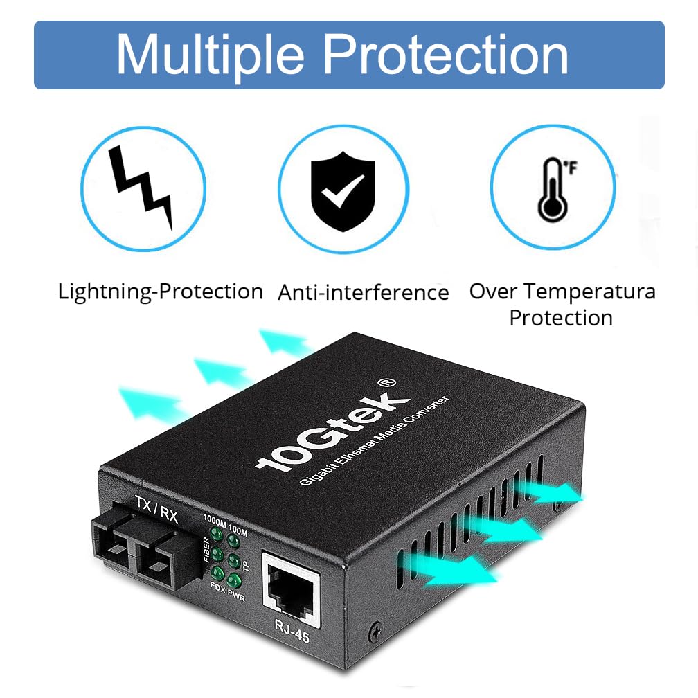2PCS Gigabit SC to RJ45 Fiber Media Converter, Single Mode to Ethernet Converter 10/100/1000Mbps RJ45 Port to 1000Mbps Single Mode Dual SC Port, SMF, 1310nm, up to 20km, Auto-Negotiation X2 SMF,SC,20km - Image 4