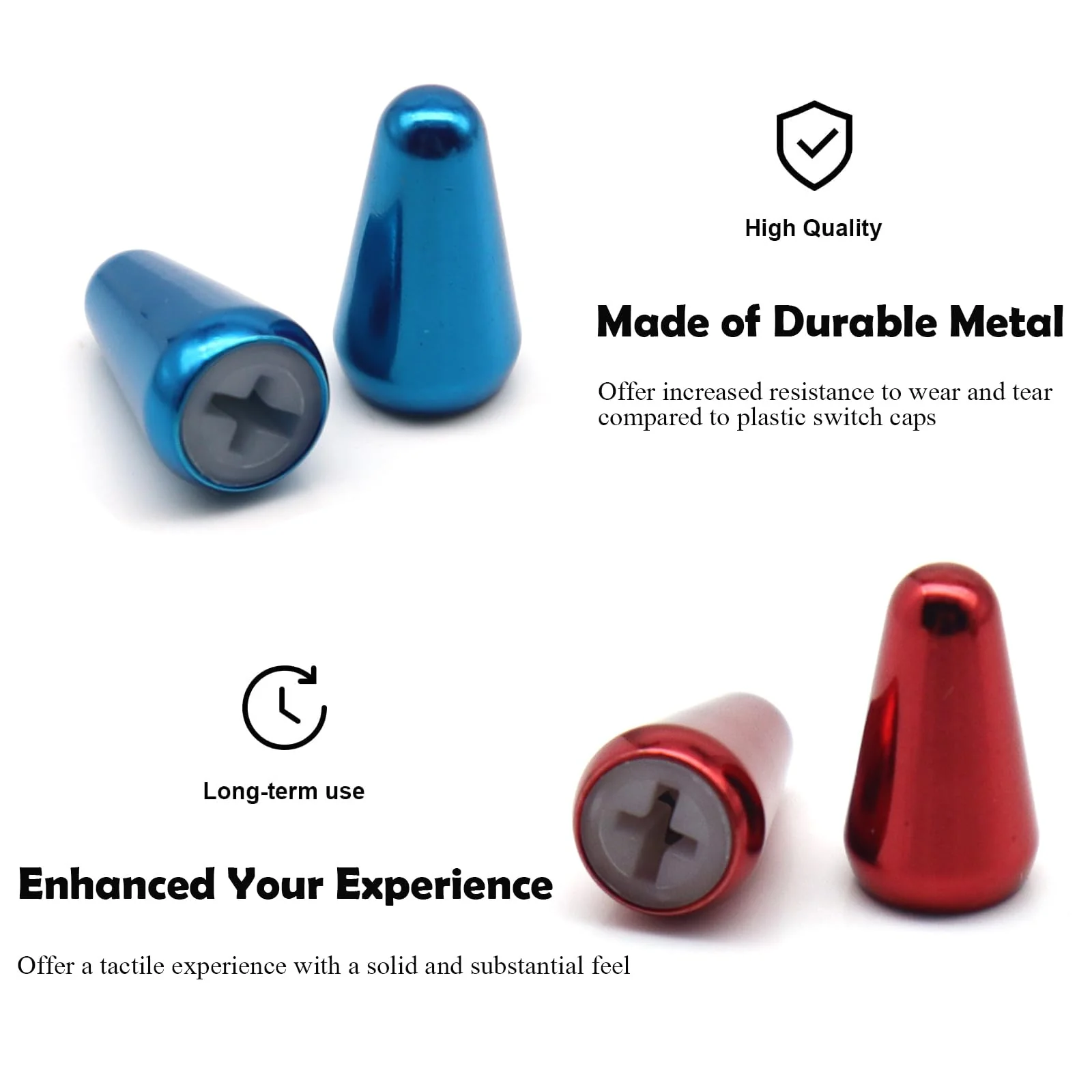 2pcs Guitar 5 Way Pickup Metal Switch Tip Toggle Switch Cap Switch Knob for Strat Tele(Blue+Red) Blue+Red - Image 2