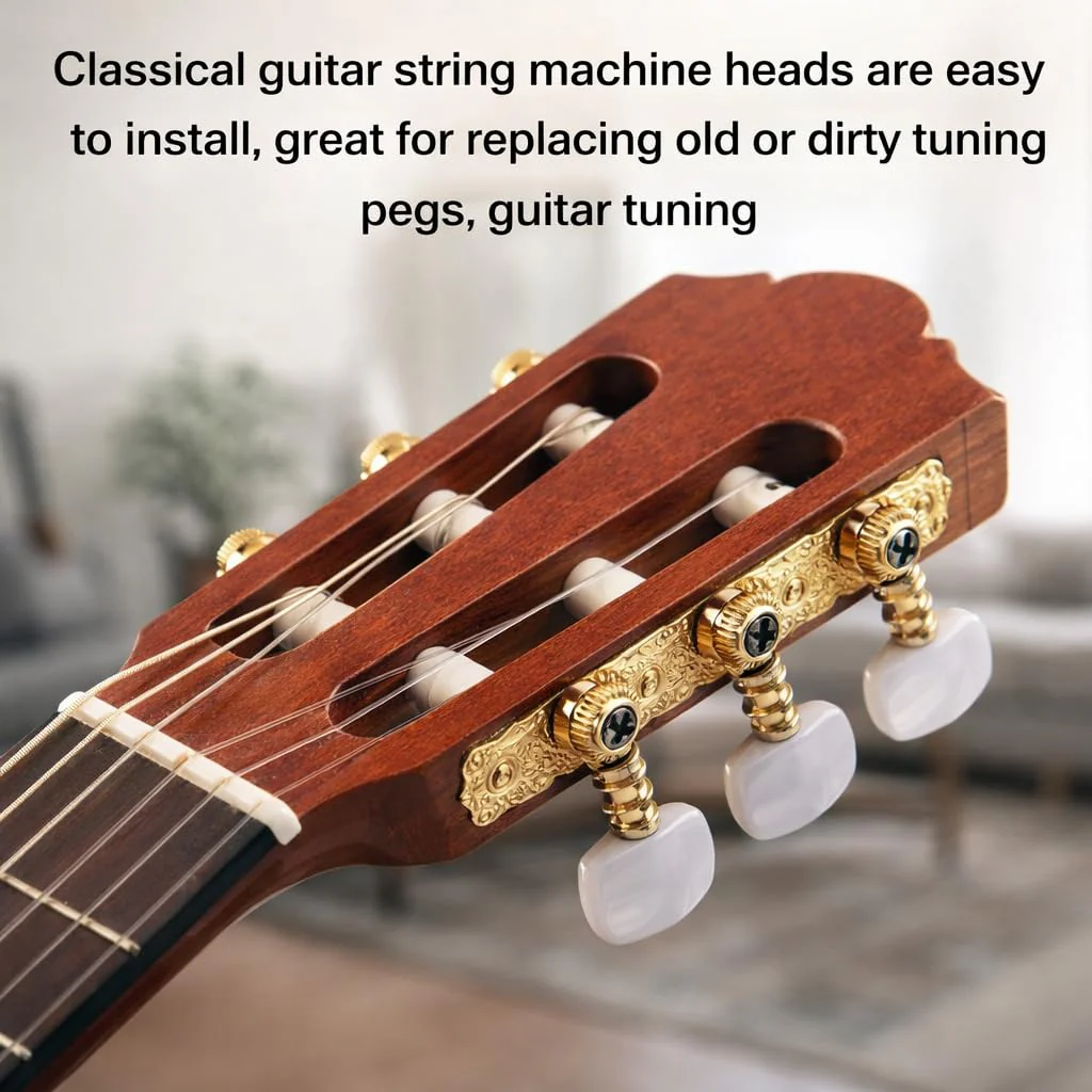 2Pcs Guitar Tuners Machine Head, Classical Guitar String Machine Heads Tuning Pegs Keys Tuners Set White Button - Image 6