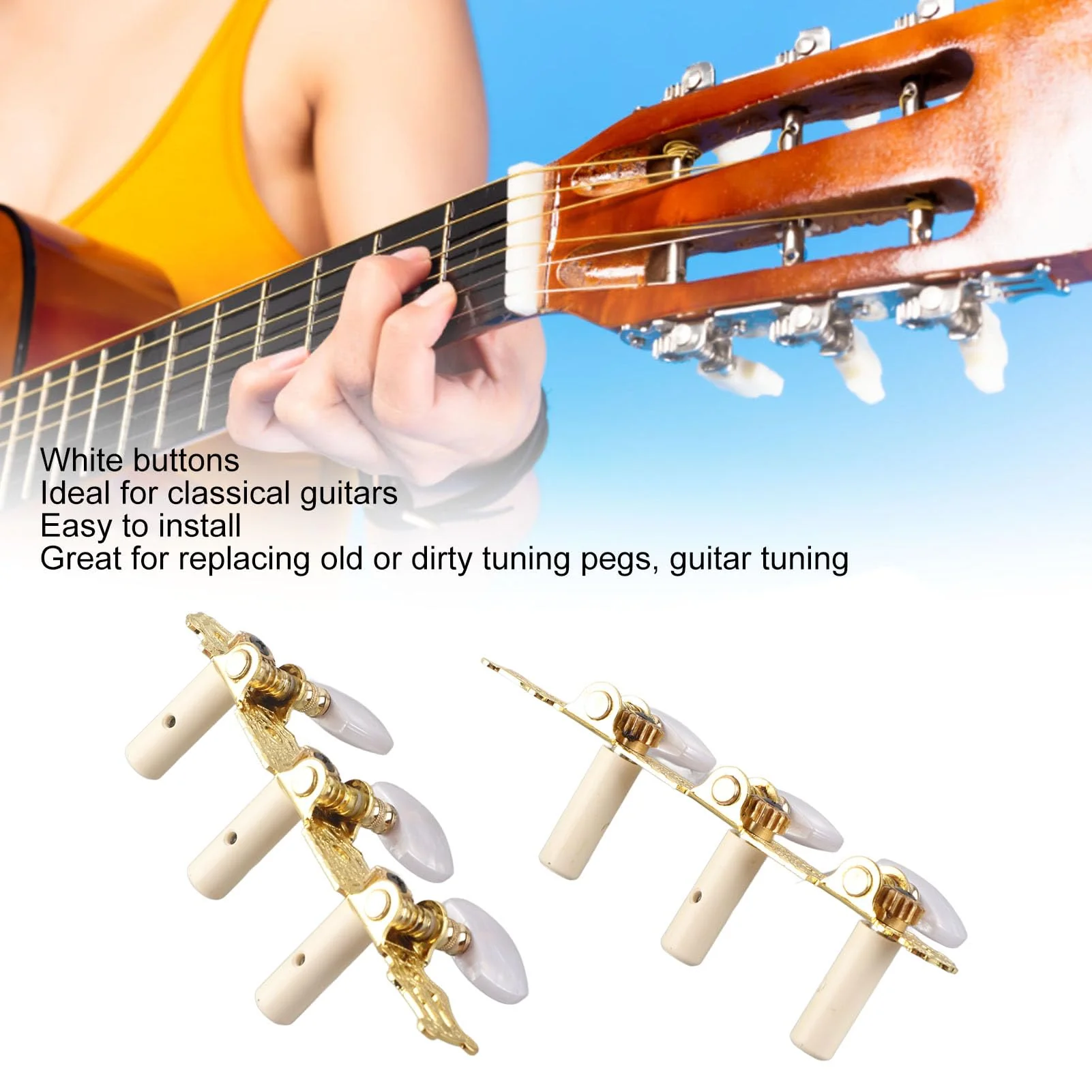 2Pcs Guitar Tuners Machine Head, Classical Guitar String Machine Heads Tuning Pegs Keys Tuners Set White Button - Image 8