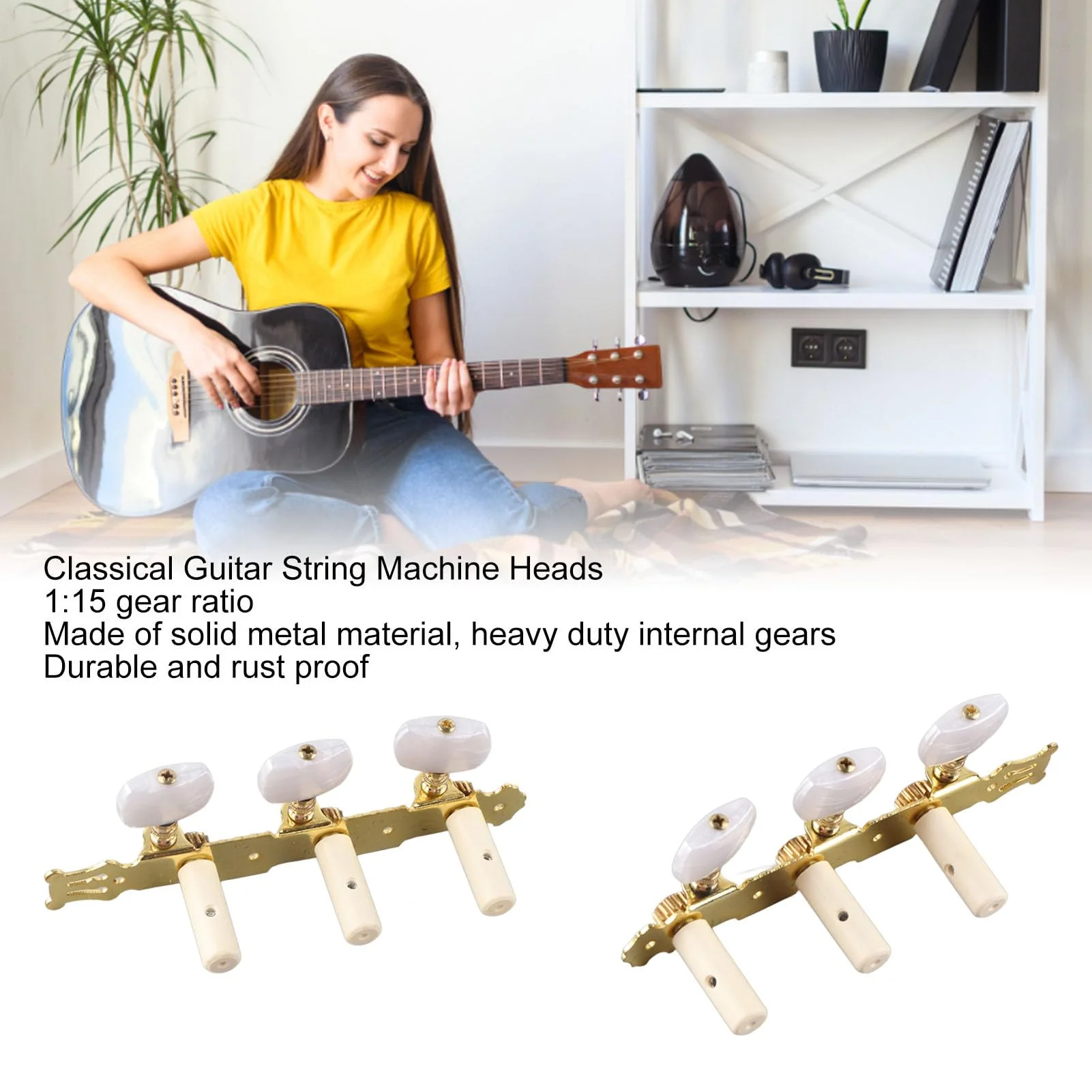 2Pcs Guitar Tuners Machine Head, Classical Guitar String Machine Heads Tuning Pegs Keys Tuners Set White Button - Image 9
