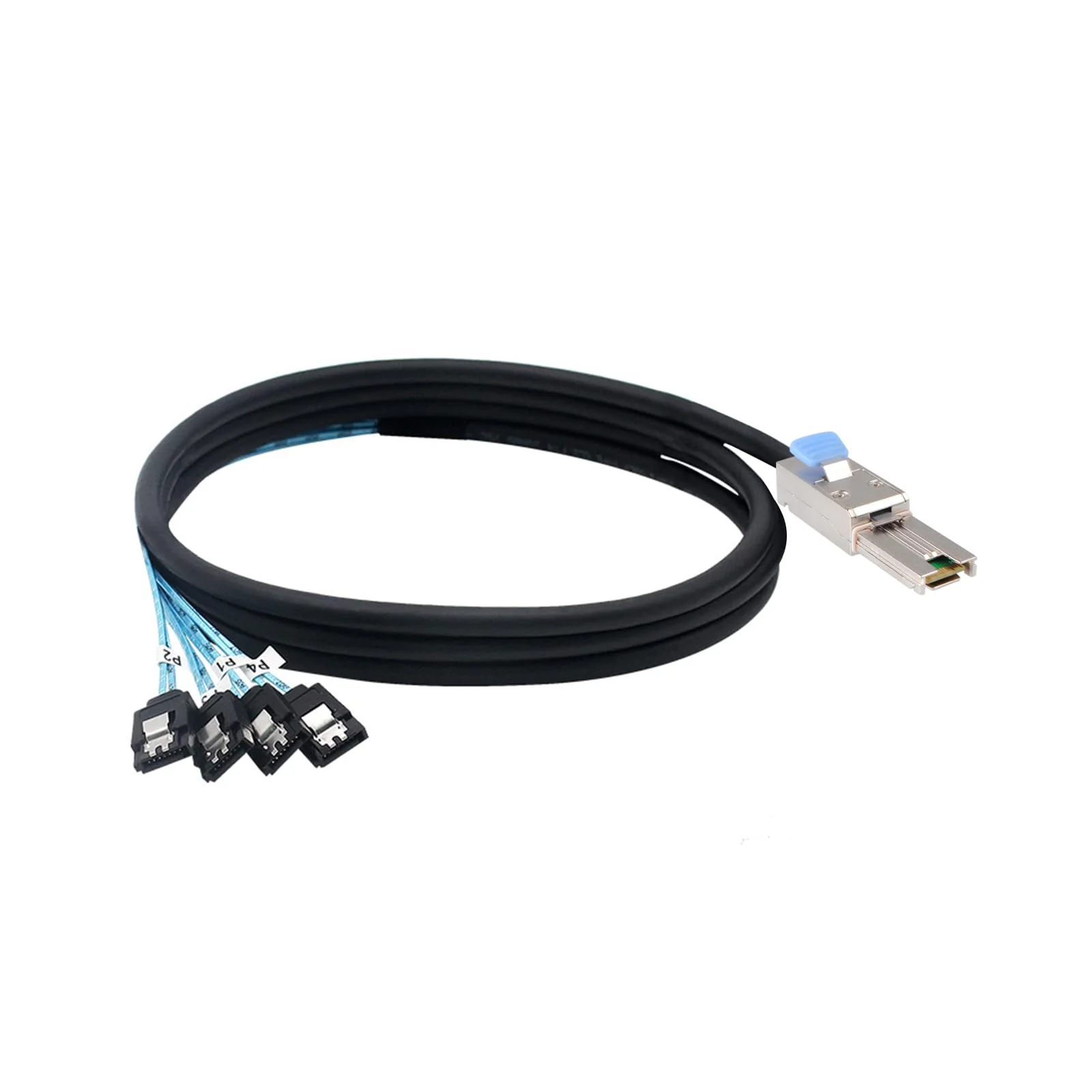 2PCS Mini SAS 26P SFF 8088 Male to 4 SATA 7Pin Female 1M 3.3FTCable with Latch,Mini SAS Host/Controller to 4 SATA Target/Backplane 3.3ft/2 PACK SFF-8088 to 4SATA - Image 5