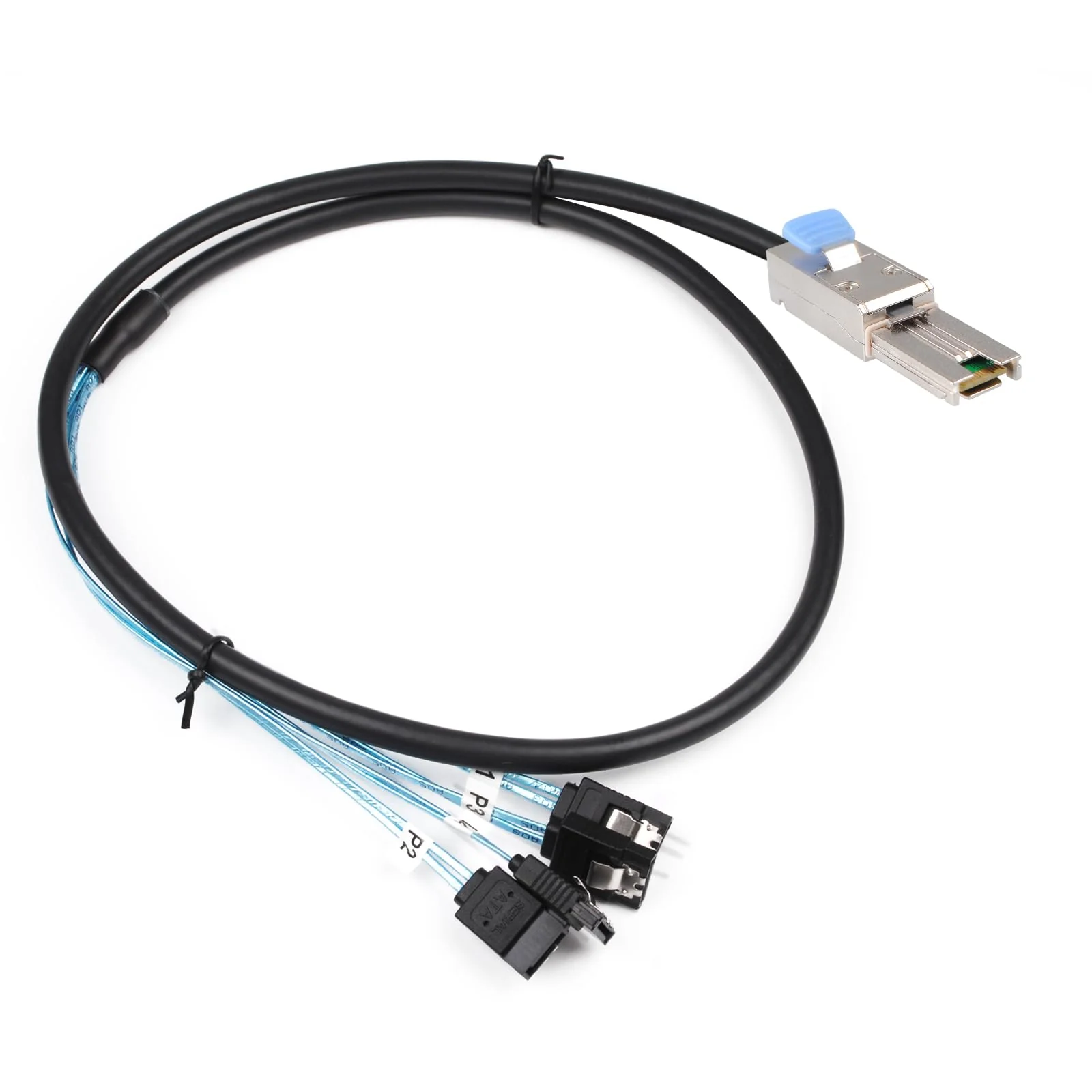 2PCS Mini SAS 26P SFF 8088 Male to 4 SATA 7Pin Female 1M 3.3FTCable with Latch,Mini SAS Host/Controller to 4 SATA Target/Backplane 3.3ft/2 PACK SFF-8088 to 4SATA - Image 6