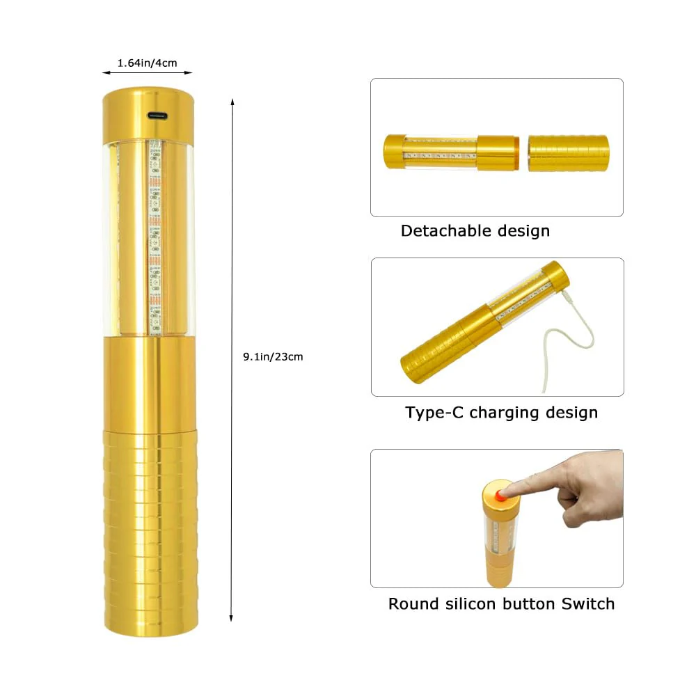2pcs RGB Handheld Strobe Lights Champagne Bottle Sparklers led Strobe Baton Bottle Service Lights for Club Bar Pub Wedding KTV Party Disco Festival Concert Event (Gold) Gold - Image 2