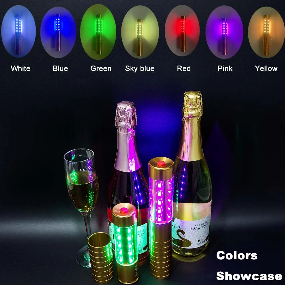 2pcs RGB Handheld Strobe Lights Champagne Bottle Sparklers led Strobe Baton Bottle Service Lights for Club Bar Pub Wedding KTV Party Disco Festival Concert Event (Gold) Gold - Image 4