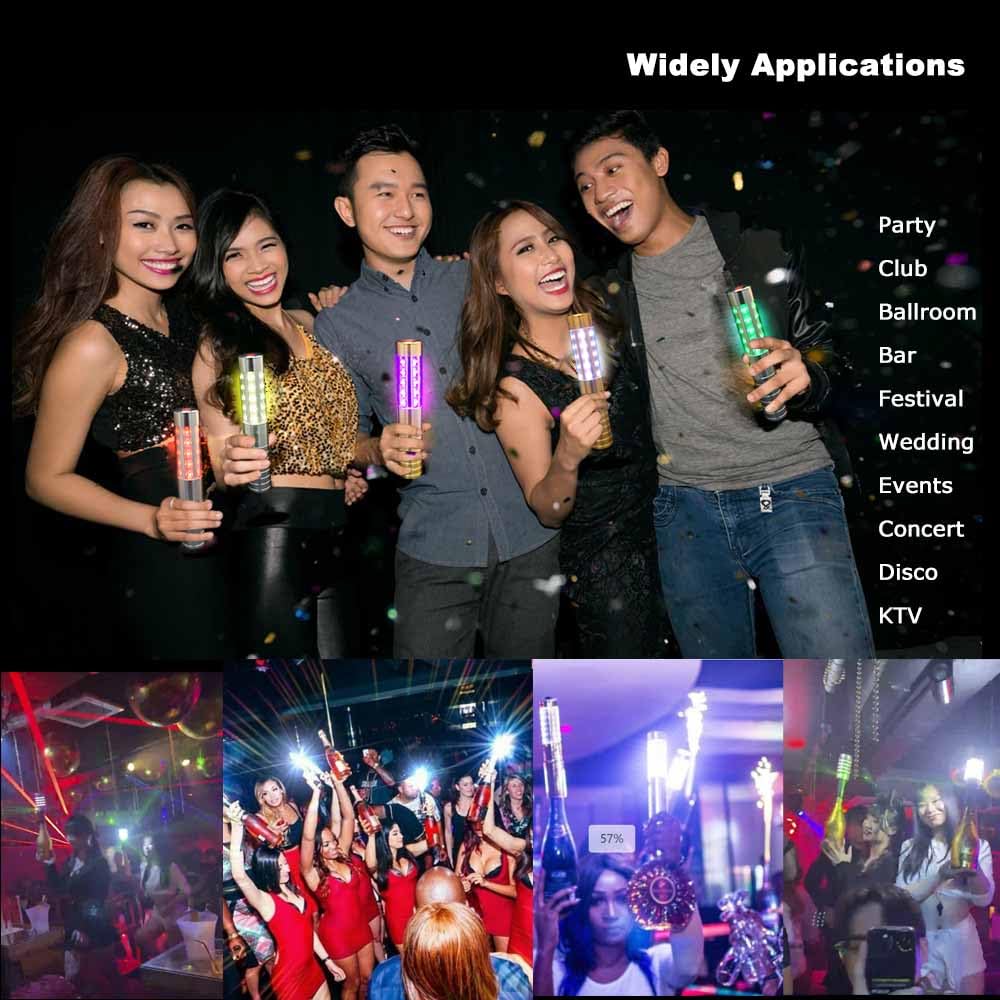 2pcs RGB Handheld Strobe Lights Champagne Bottle Sparklers led Strobe Baton Bottle Service Lights for Club Bar Pub Wedding KTV Party Disco Festival Concert Event (Gold) Gold - Image 5
