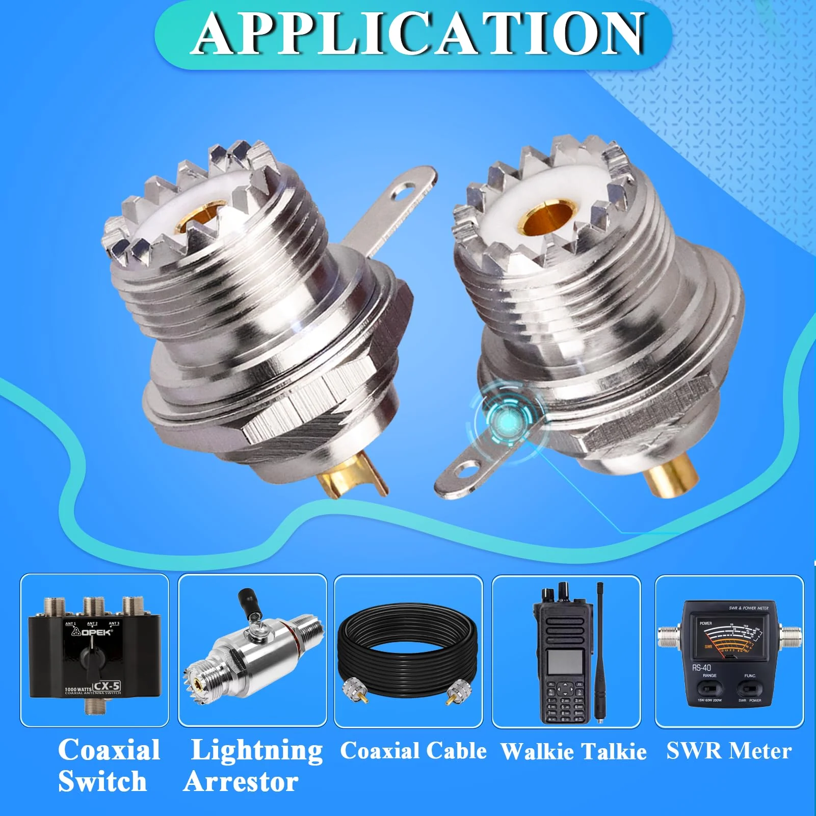 2PCS UHF SO239 Bulkhead Female Coax Connector, PL259 Panel Chassis Mount Flange Solder Cup Coaxial Connector Coax Antenna Adapter for Coaxial Cable, CCTV, WiFi Radios UHF Female Cup - Image 4