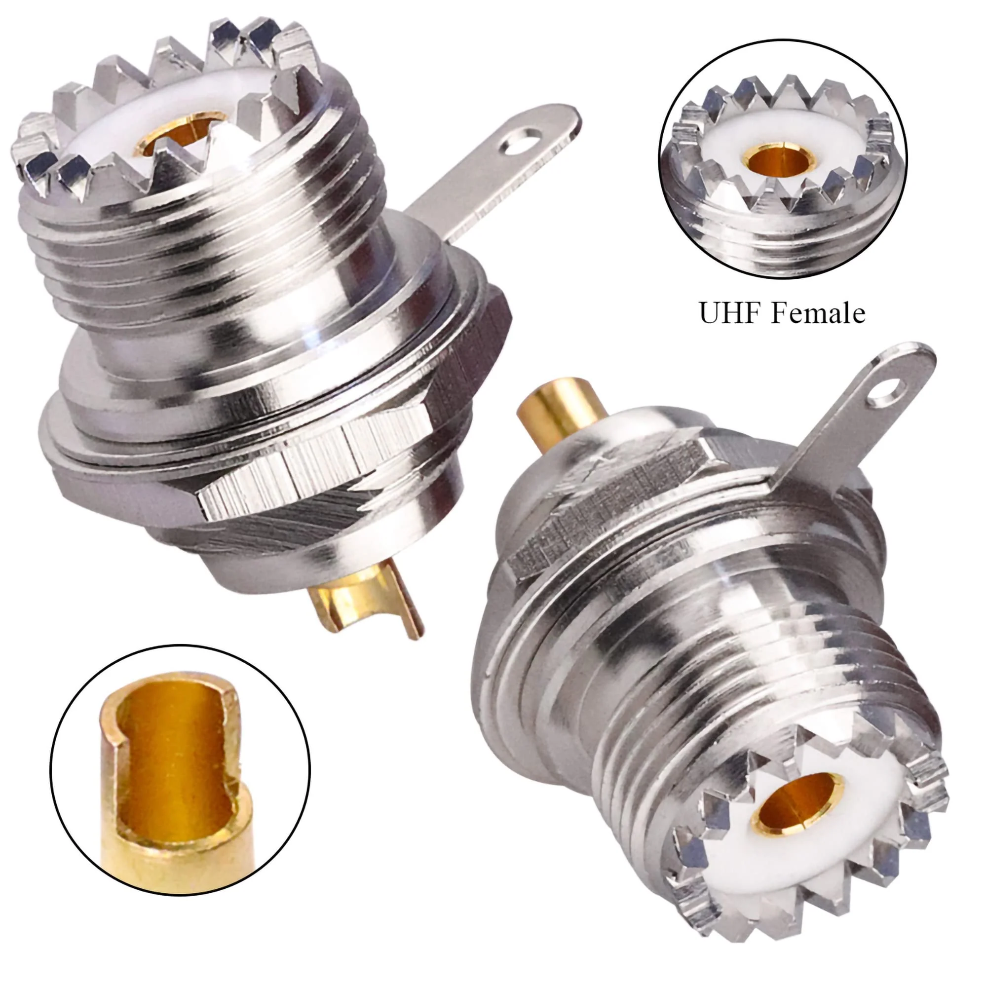 2PCS UHF SO239 Bulkhead Female Coax Connector, PL259 Panel Chassis Mount Flange Solder Cup Coaxial Connector Coax Antenna Adapter for Coaxial Cable, CCTV, WiFi Radios UHF Female Cup - Image 5