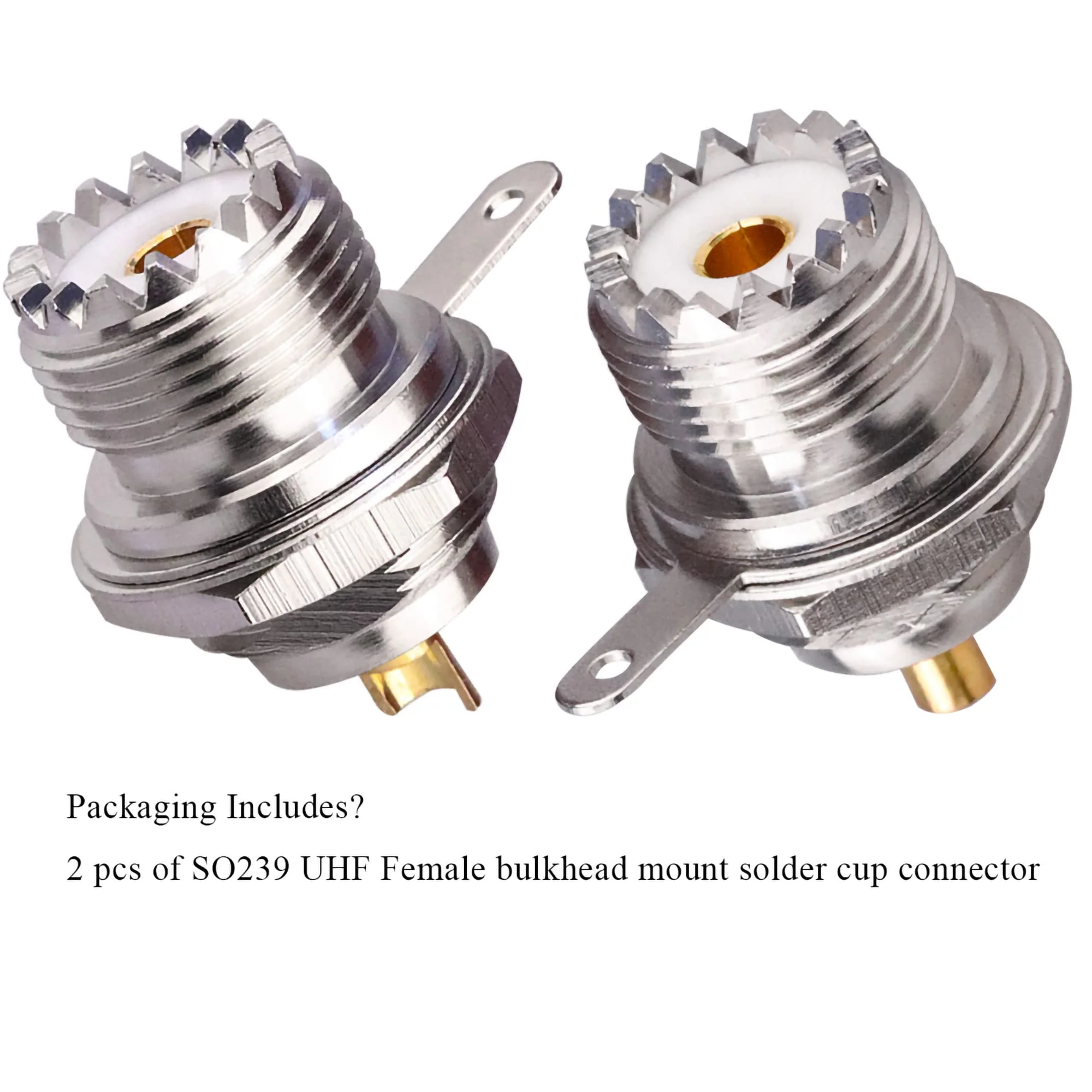 2PCS UHF SO239 Bulkhead Female Coax Connector, PL259 Panel Chassis Mount Flange Solder Cup Coaxial Connector Coax Antenna Adapter for Coaxial Cable, CCTV, WiFi Radios UHF Female Cup - Image 7