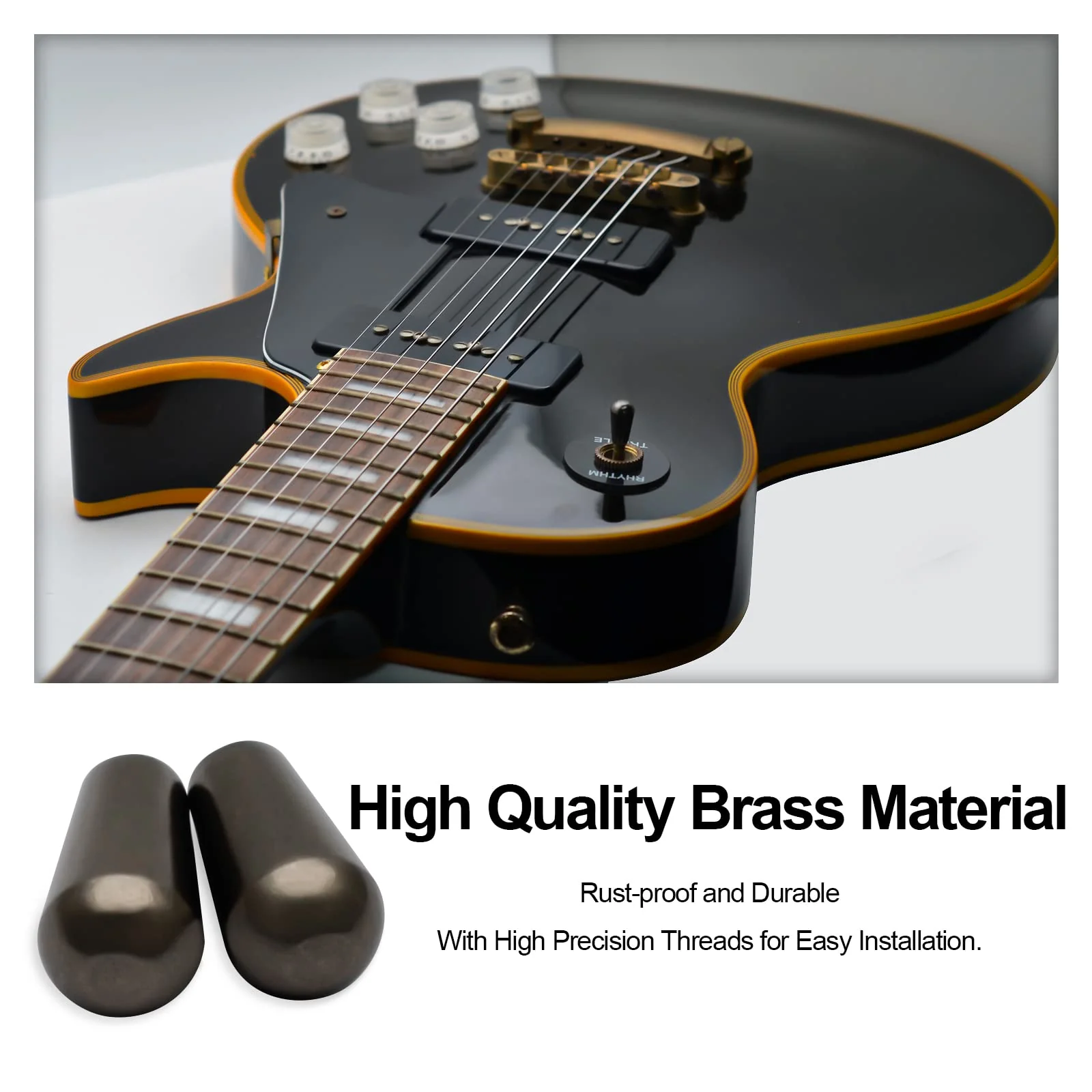 2PCS USA Threaded SAE 8-32 Brass LP Guitar 3 Way Toggle Switch Tip Pickup Switch Knob Fits Gibson Les Paul/Switchcraft Switch (Black) Black - Image 6