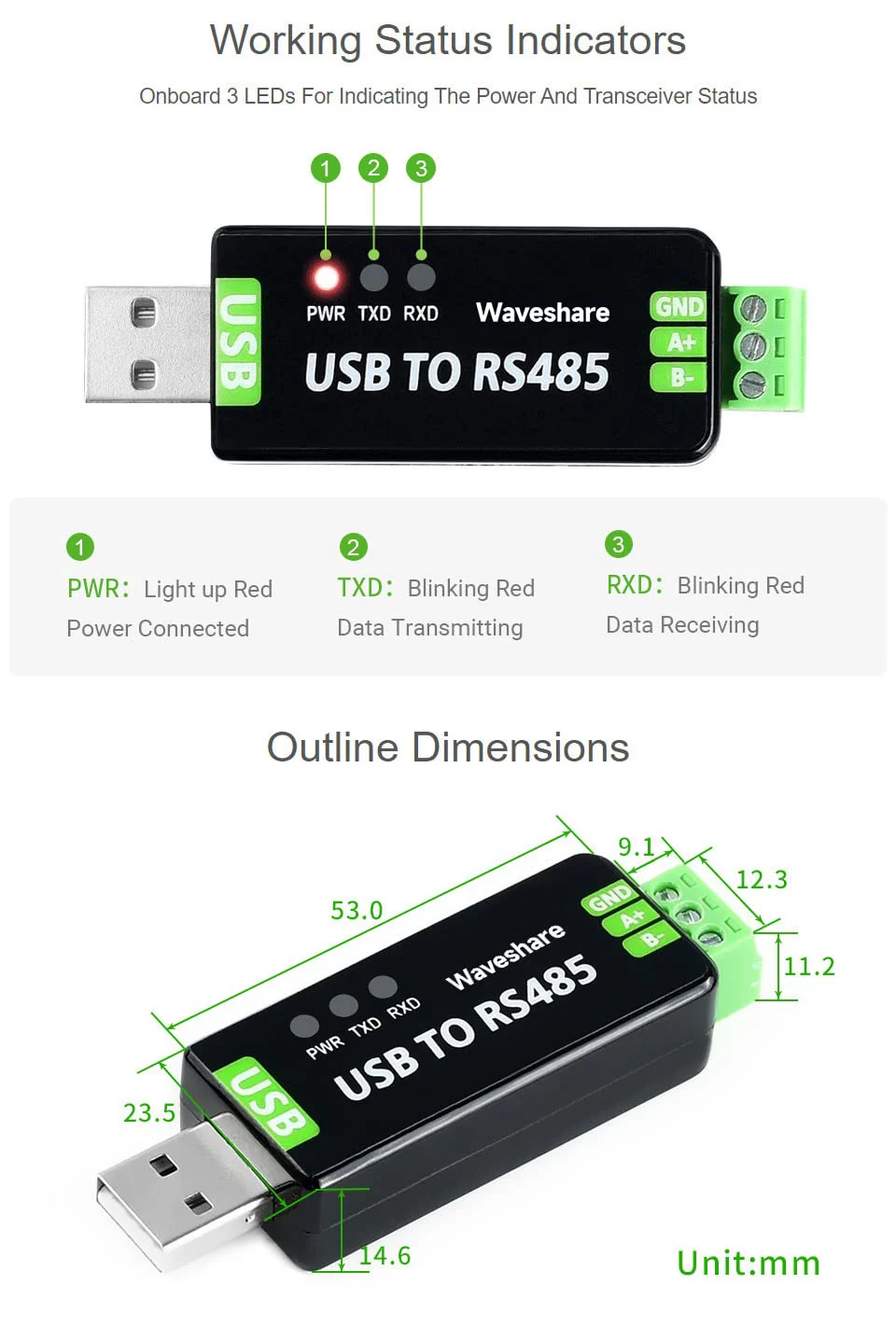 2PCS Waveshare Industrial USB to RS485 Converter with Original FT232RL and SP485EEN Embedded Protection Circuits for Industrial Control Equipments and/or Applications - Image 7
