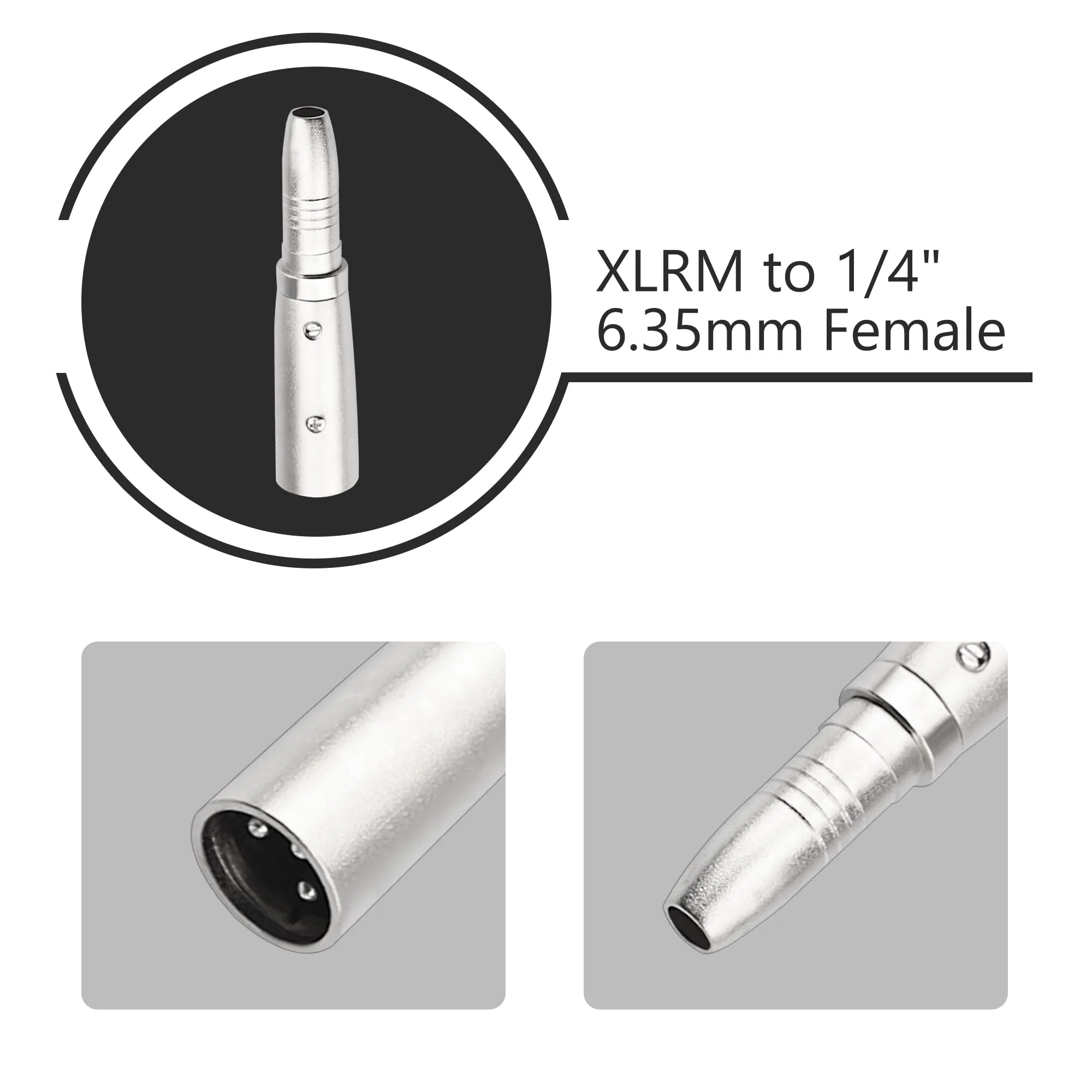 2PCS XLR Male to 1/4 Inch 6.35mm Female Adapter, 3-Pin XLR Male to Quarter Inch Female Jack Socket Audio Adapters Compatible with Microphone, Stereo, Mixer XLRM to 1/4" 6.35mm Female - Image 2