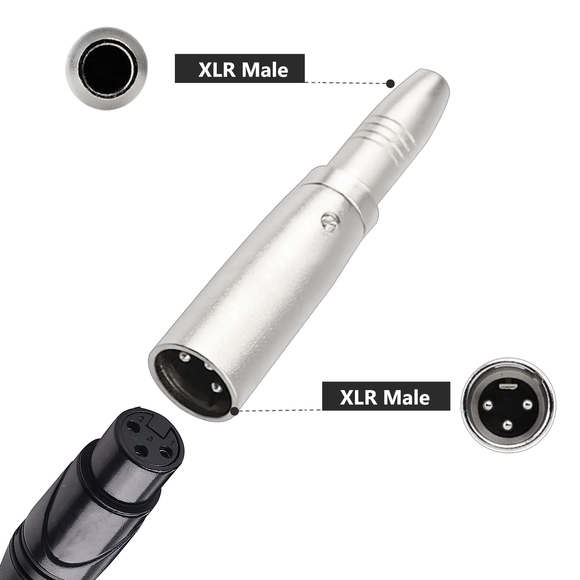 2PCS XLR Male to 1/4 Inch 6.35mm Female Adapter, 3-Pin XLR Male to Quarter Inch Female Jack Socket Audio Adapters Compatible with Microphone, Stereo, Mixer XLRM to 1/4" 6.35mm Female - Image 6