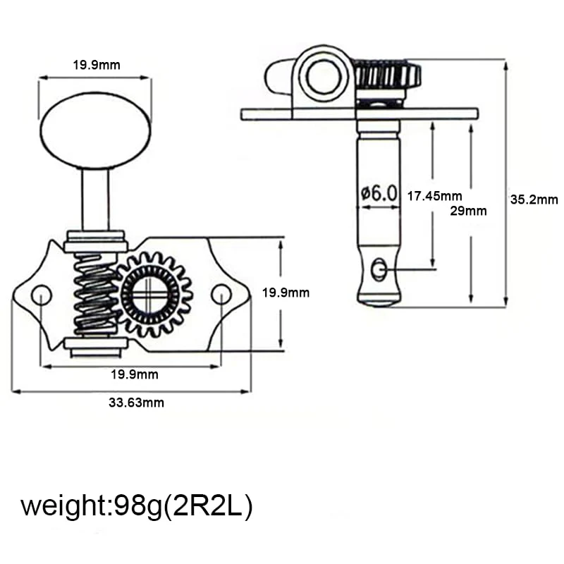 2R2L Black-Plated Tuning Peg Machine Head Tuners For 4 String Ukulele Guitar Bass-Gear Ratio 1:19 (GC502A) GC502A - Image 2