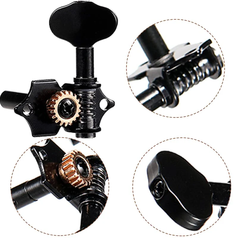 2R2L Black-Plated Tuning Peg Machine Head Tuners For 4 String Ukulele Guitar Bass-Gear Ratio 1:19 (GC502A) GC502A - Image 3