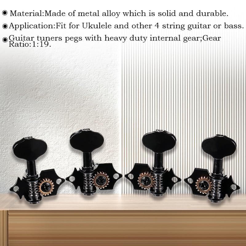 2R2L Black-Plated Tuning Peg Machine Head Tuners For 4 String Ukulele Guitar Bass-Gear Ratio 1:19 (GC502A) GC502A - Image 4