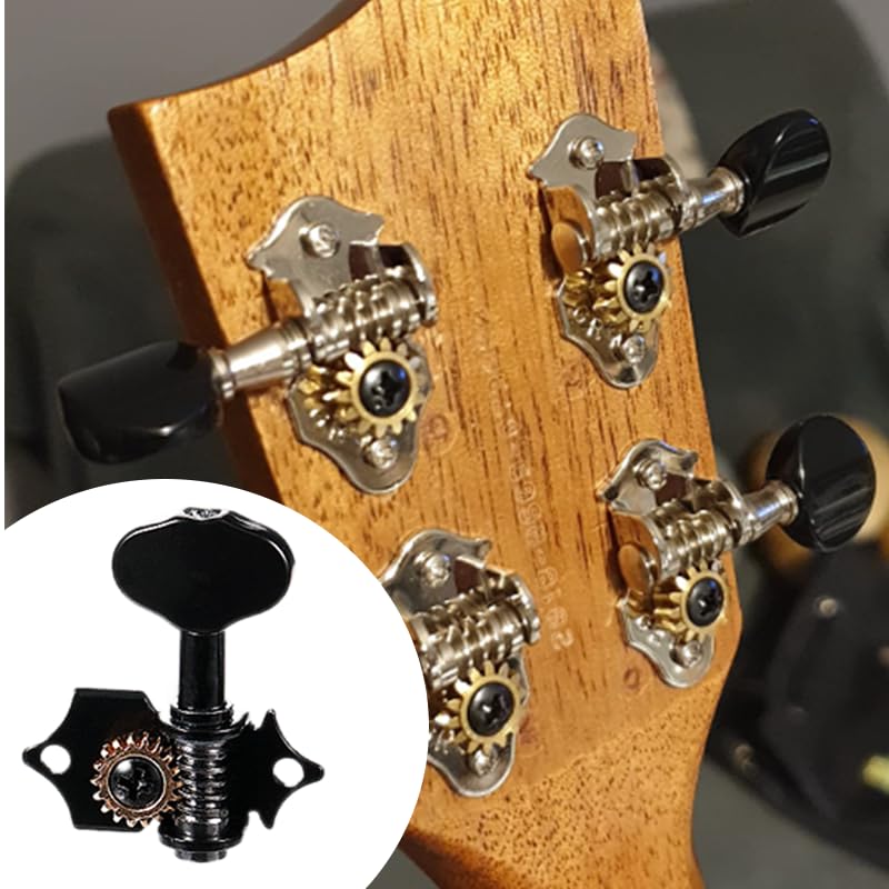 2R2L Black-Plated Tuning Peg Machine Head Tuners For 4 String Ukulele Guitar Bass-Gear Ratio 1:19 (GC502A) GC502A - Image 6