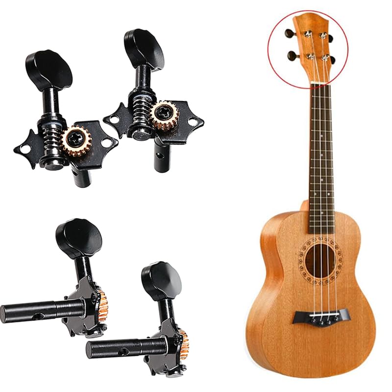 2R2L Black-Plated Tuning Peg Machine Head Tuners For 4 String Ukulele Guitar Bass-Gear Ratio 1:19 (GC502A) GC502A - Image 7