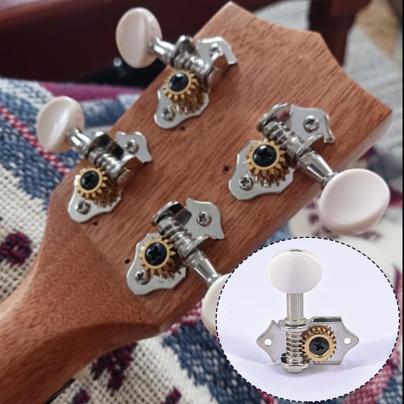 2R2L White-Plated Guitar Tuning Peg Machine Head Tuners For 4 String Ukulele Guitar Bass-Gear Ratio 1:19 Bass Tuning Key Pegs Machine Head Replacement(GC510) GC510 - Image 3