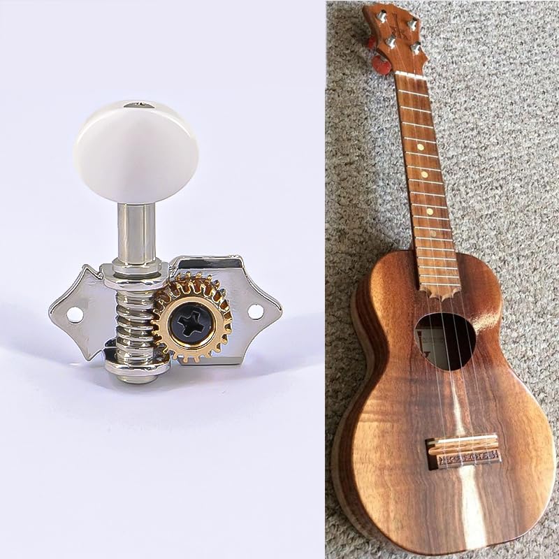 2R2L White-Plated Guitar Tuning Peg Machine Head Tuners For 4 String Ukulele Guitar Bass-Gear Ratio 1:19 Bass Tuning Key Pegs Machine Head Replacement(GC510) GC510 - Image 4