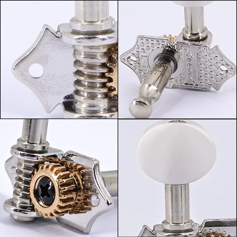 2R2L White-Plated Guitar Tuning Peg Machine Head Tuners For 4 String Ukulele Guitar Bass-Gear Ratio 1:19 Bass Tuning Key Pegs Machine Head Replacement(GC510) GC510 - Image 5