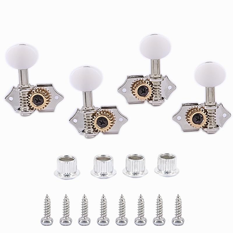 2R2L White-Plated Guitar Tuning Peg Machine Head Tuners For 4 String Ukulele Guitar Bass-Gear Ratio 1:19 Bass Tuning Key Pegs Machine Head Replacement(GC510) GC510 - Image 7