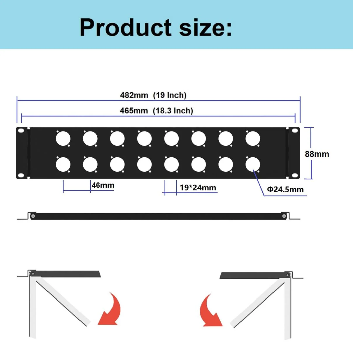 2U Hinged Rack Component Panel with 16 D-Series Punch-Out Holes for 19 inches AV, Sound, Computer Equipment Racks (2U16DBP) - Image 2
