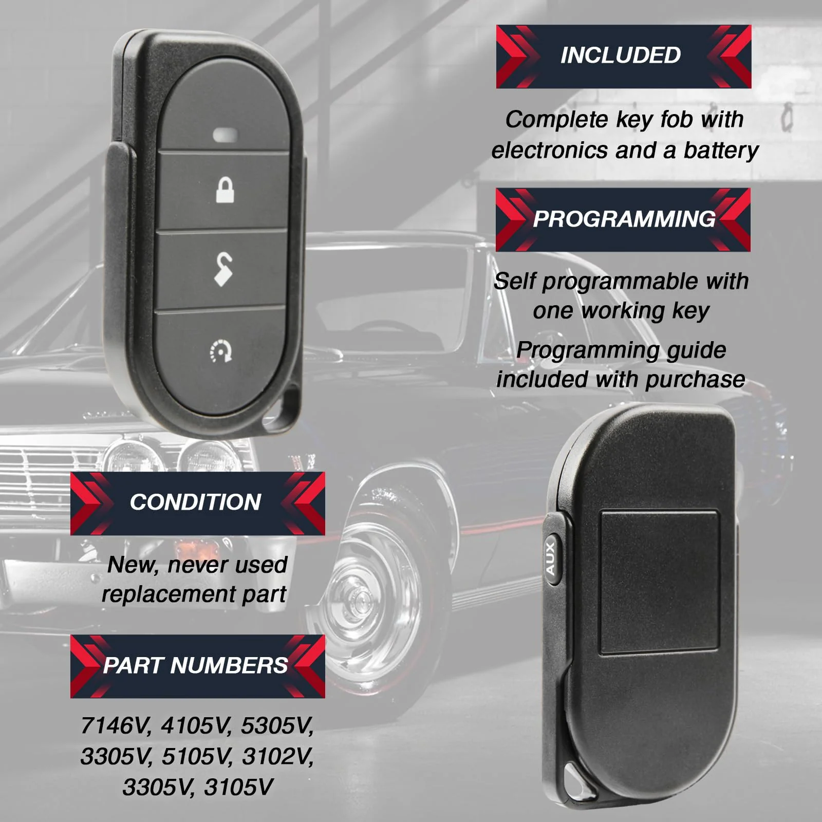 2X USARemote Keyless Entry Remote Car Key Fob 4-Button Replacement for Viper Alarm Security System (7146V, 4105V, 5305V, 3305V, 5105V, 3102V, 3305V, 3105V) Two - Image 4