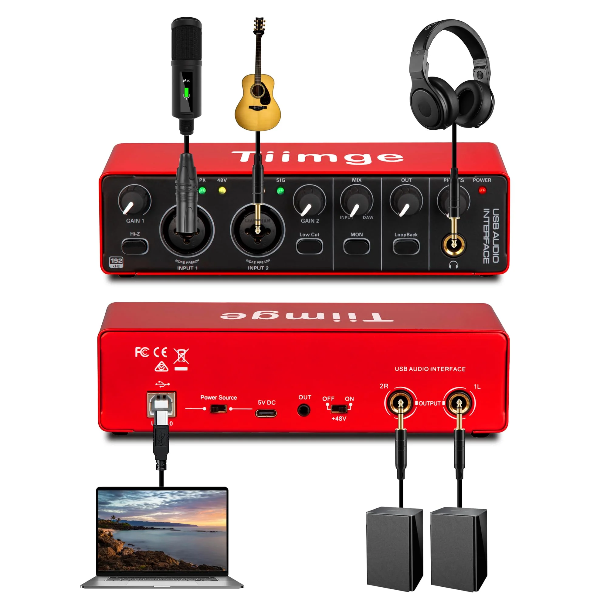 2x2 USB Audio Interface for PC, with 48V Phantom Power, 24Bit/192kHz High-Fidelity, Mic Preamplifier XLR/TSR/TS Ports, Compatible for Guitarist, Vocalist, Podcaster or Producer - Image 2