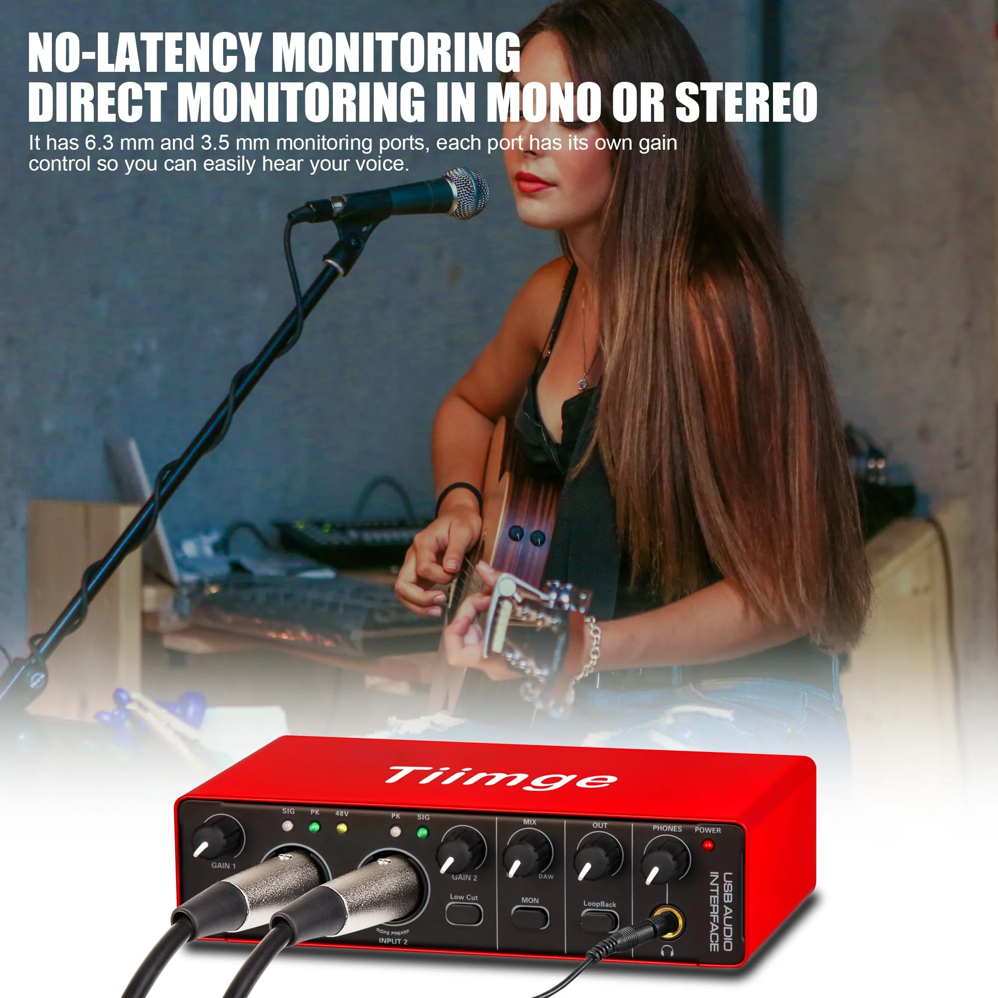 2x2 USB Audio Interface for PC, with 48V Phantom Power, 24Bit/192kHz High-Fidelity, Mic Preamplifier XLR/TSR/TS Ports, Compatible for Guitarist, Vocalist, Podcaster or Producer - Image 3