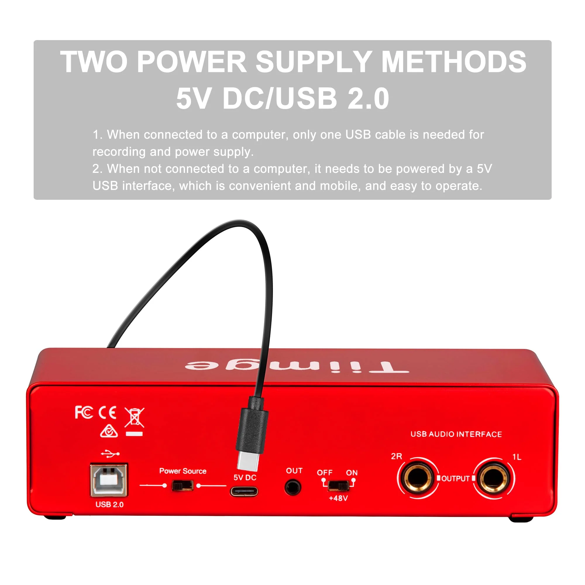2x2 USB Audio Interface for PC, with 48V Phantom Power, 24Bit/192kHz High-Fidelity, Mic Preamplifier XLR/TSR/TS Ports, Compatible for Guitarist, Vocalist, Podcaster or Producer - Image 7