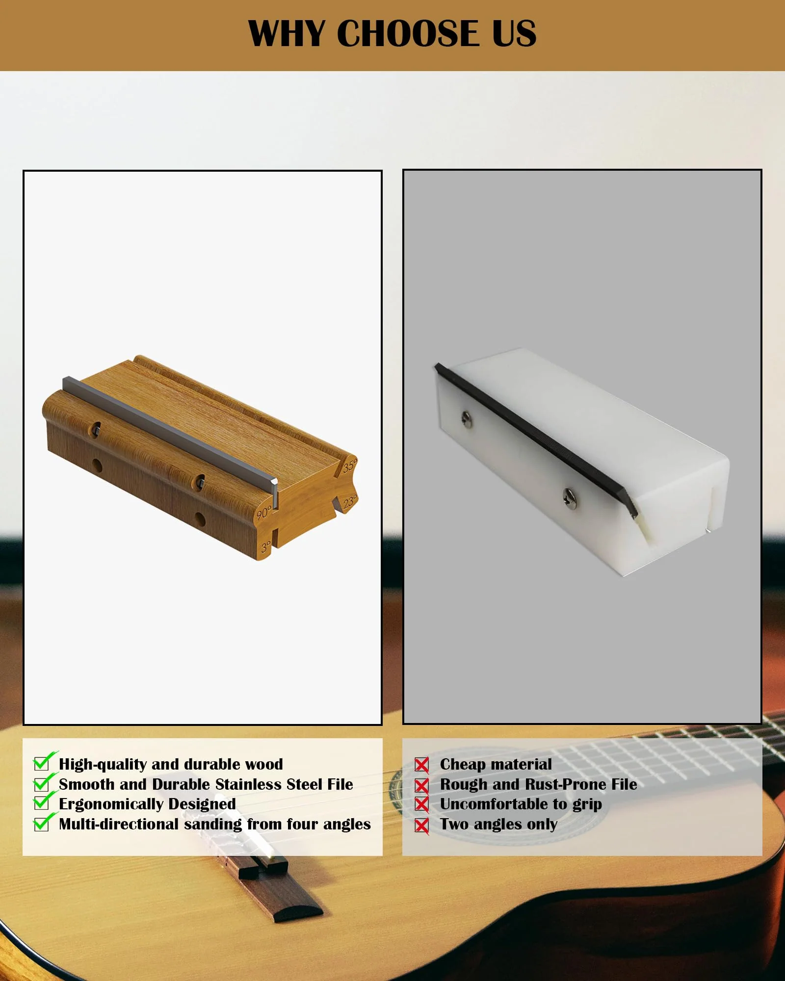 3/23/35/90 Degree Fret End Dressing, 4 in 1 Fret File-Guitar Bass Fret Beveling File Tool, Professional Luthier File for Crowning, Shaping and Deburring Frets - Image 6