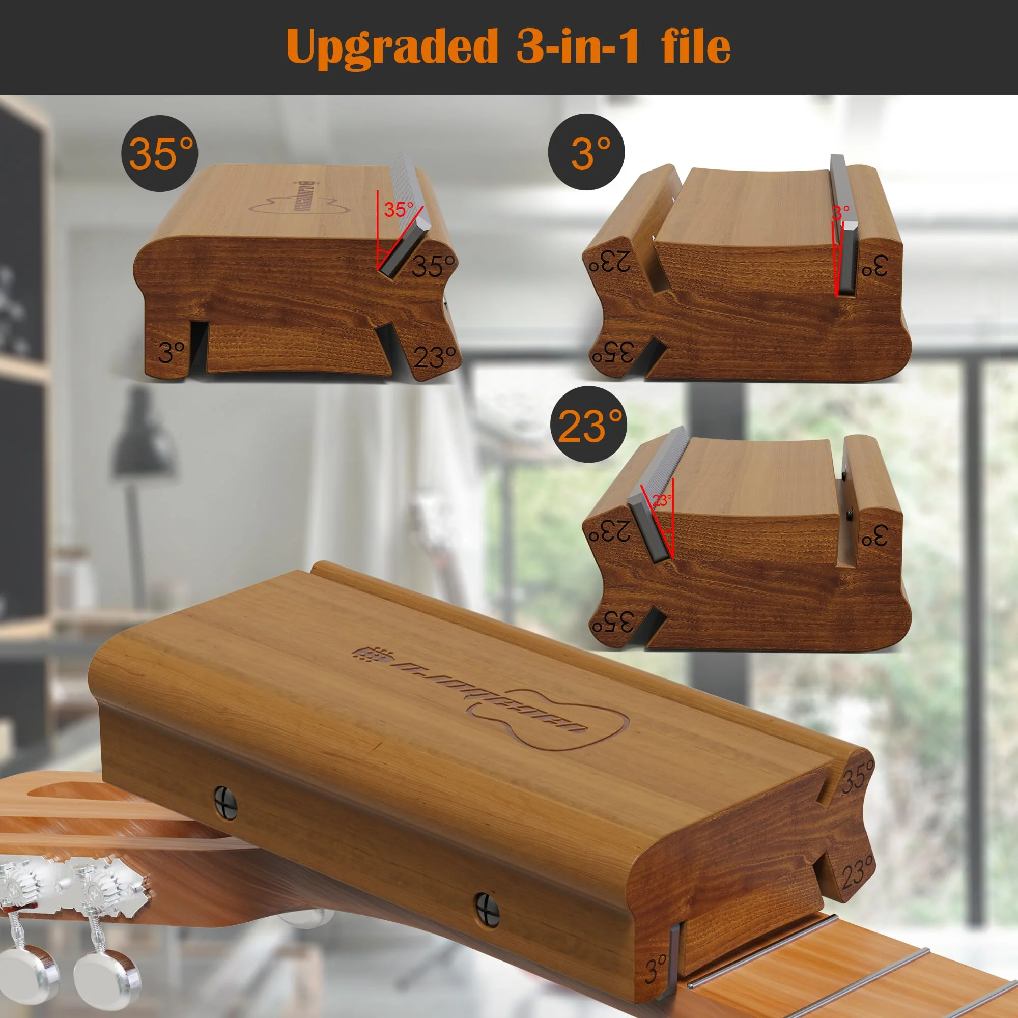 3/23/35 Degree Fret End Beveling File, 3 in 1 fret file - Guitar Bass Fret End Dressing, Guitar Fret Crowning End Bevel File Luthier Tools for Rounding, Shaping and Deburring Frets Sprouts - Image 3