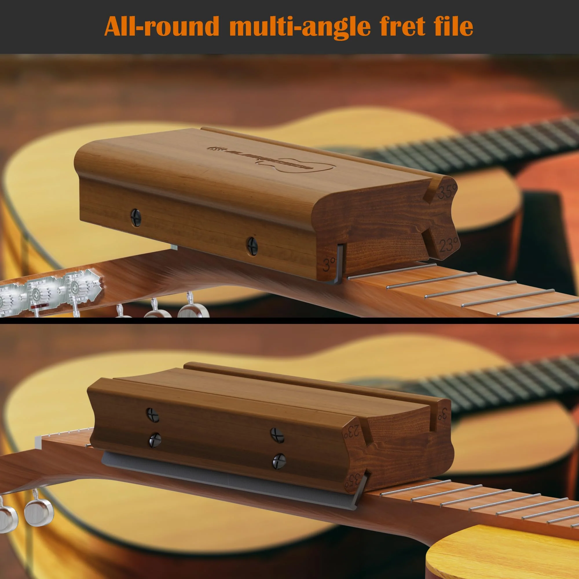 3/23/35 Degree Fret End Beveling File, 3 in 1 fret file - Guitar Bass Fret End Dressing, Guitar Fret Crowning End Bevel File Luthier Tools for Rounding, Shaping and Deburring Frets Sprouts - Image 5