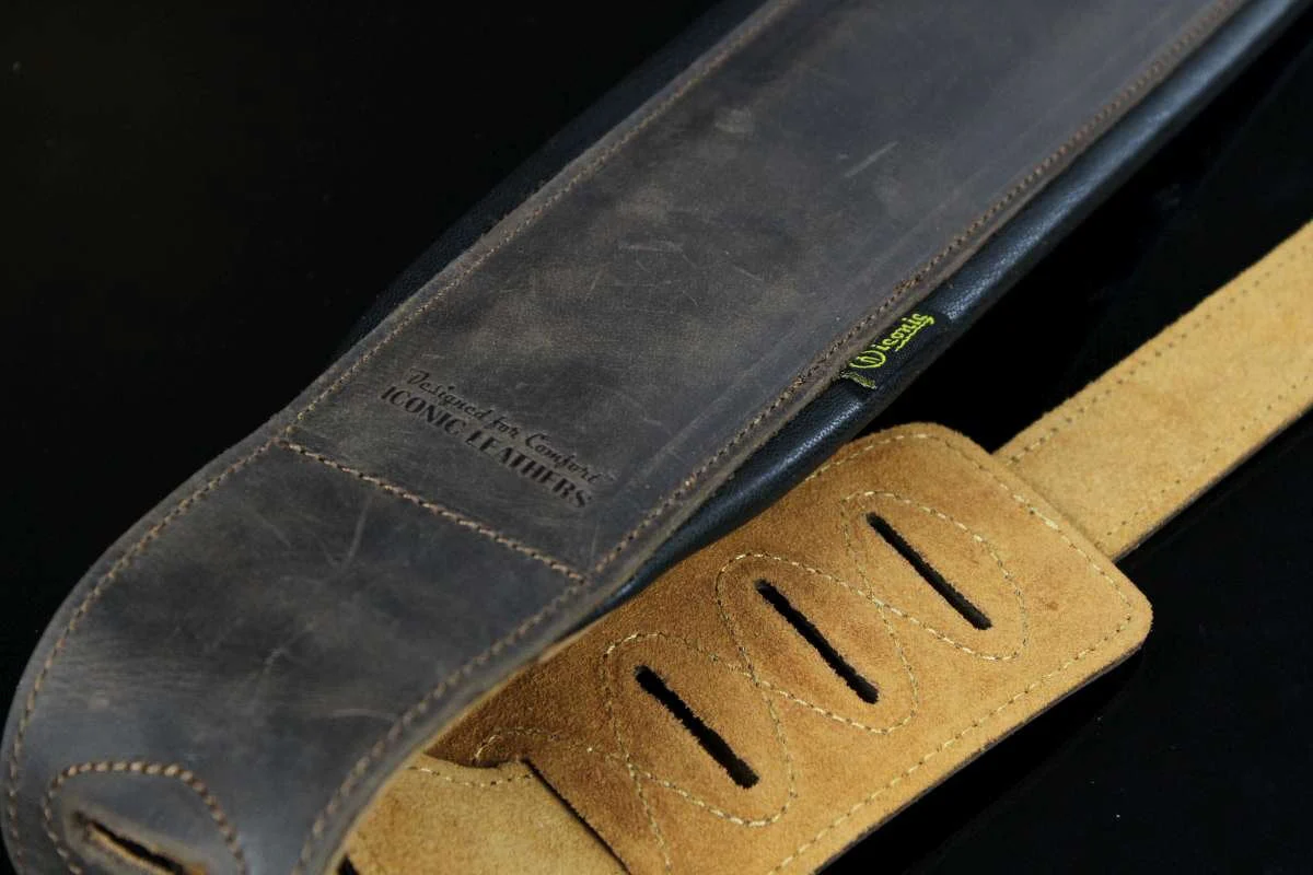 3.25" Wide Lightly Distressed Dark Brown Dual Padded Leather Guitar and Bass Strap IL-5DBrn - Image 4