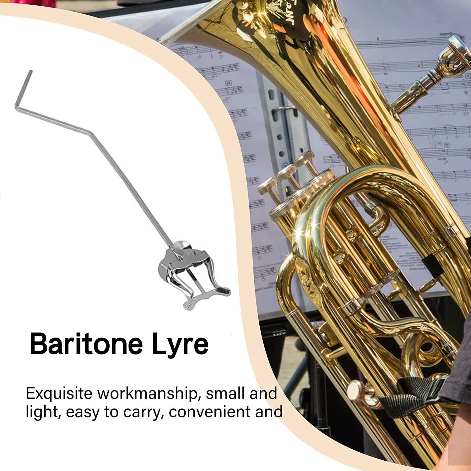 3/4 Vertical Keys Euphonium Marching Clamp-On Silver Metal Plating Marching Music Clip for Vertical Keys Euphonium, Baritone Horn 33cm - Image 5