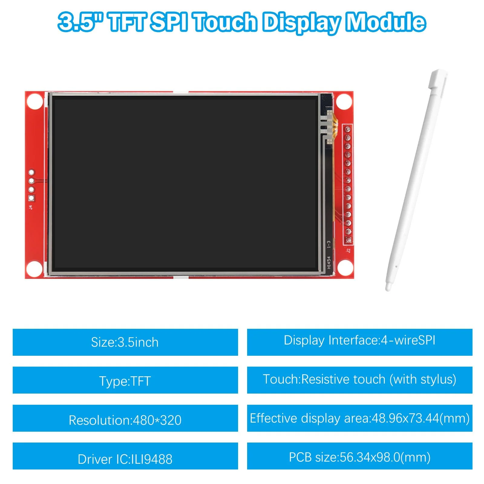 3.5 Inch LCD TFT Touch Display Binghe 3.5 Inch LCD Display Touch Module with Touch Pen 320 x 480 Resolution Driver ILI9488 4-Wire SPI Compatible with Arduino - Image 4