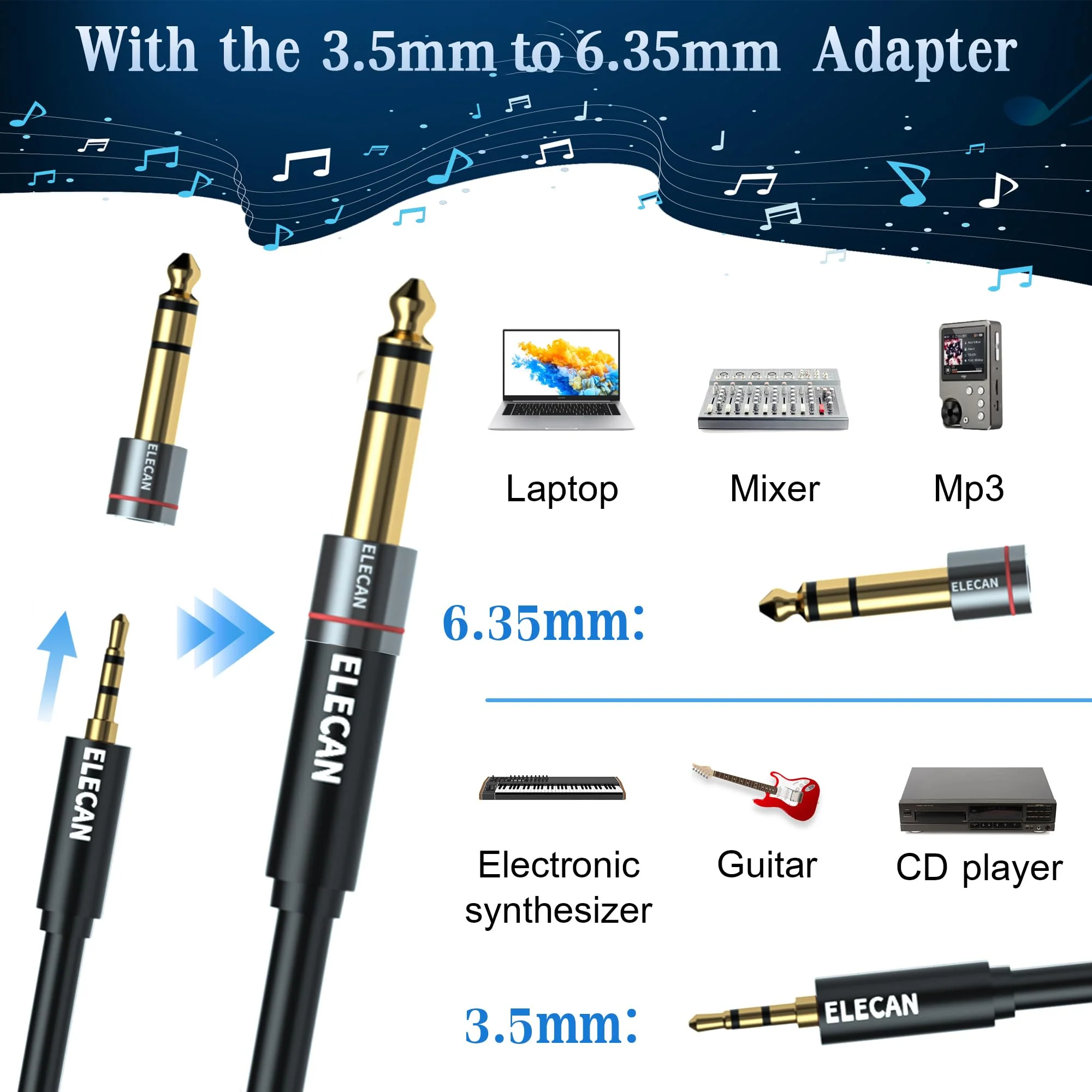 3.5mm (1/8 Inch) TRS to XLR Cable 15 Ft Male to Male-Balanced Shielded 3 Pin XLR to 1/8 Quarter inch Cord, Profesional/HiFi Stereo Guitar Cable with 3.5 mm to 6.35 mm Aadpter+Ties 3.5 mm to XLR cable 15FT - Image 2
