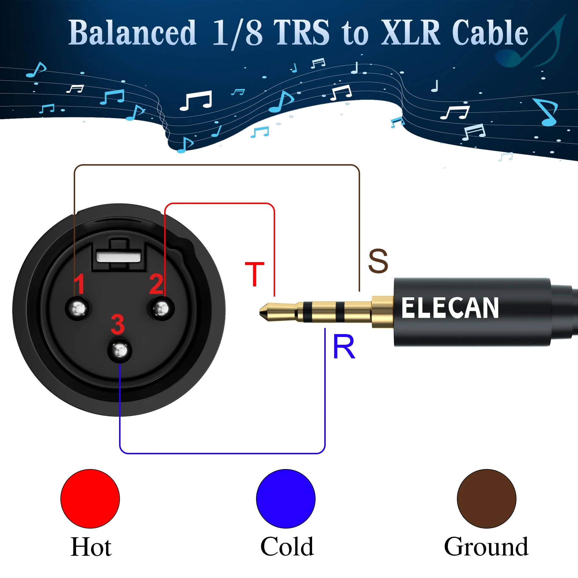 3.5mm (1/8 Inch) TRS to XLR Cable 15 Ft Male to Male-Balanced Shielded 3 Pin XLR to 1/8 Quarter inch Cord, Profesional/HiFi Stereo Guitar Cable with 3.5 mm to 6.35 mm Aadpter+Ties 3.5 mm to XLR cable 15FT - Image 3
