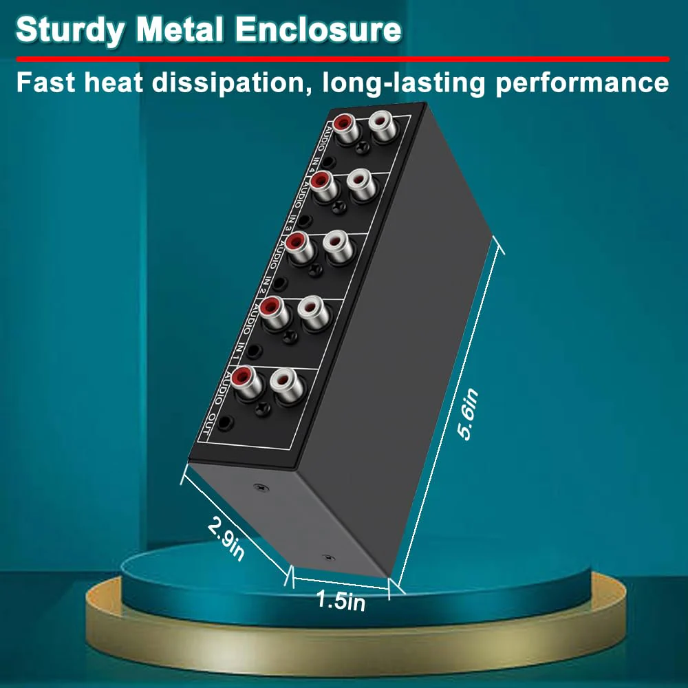 3.5mm Aux + RCA L/R Bi-Directional Stereo Audio Switch 4 in 1 out A/B Analog Audio Switcher Selector - Image 7