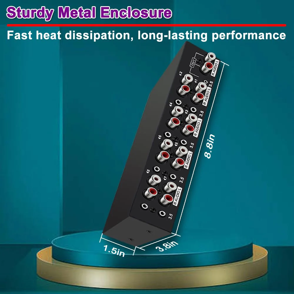 3.5mm Aux + RCA L/R Bi-Directional Stereo Audio Switch 8 in 1 Out A/B Analog Audio Switcher Selector - Image 7