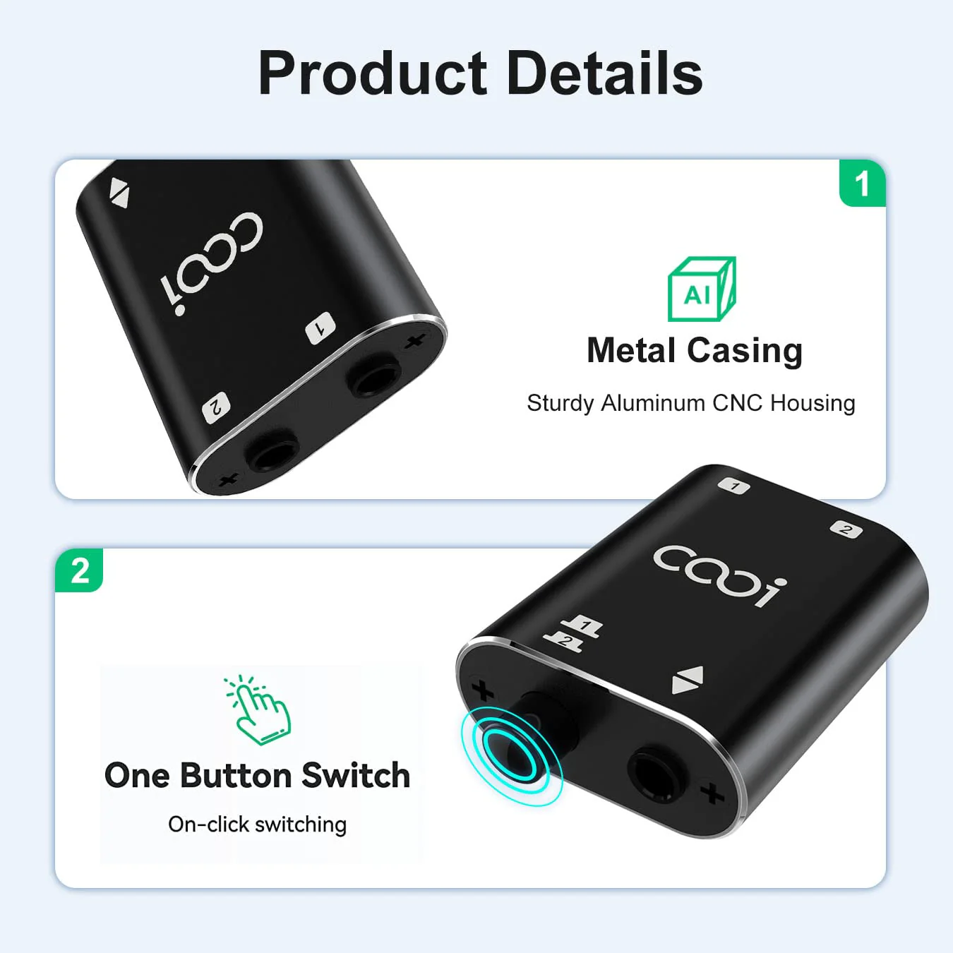 3.5mm Stereo Audio Switcher(1 in 2 Out /2 in 1 Out) with 3.5mm Audio Cable, 2 Ports AUX Audio Speaker Selector for PC Phone Laptop Headphone - Image 3