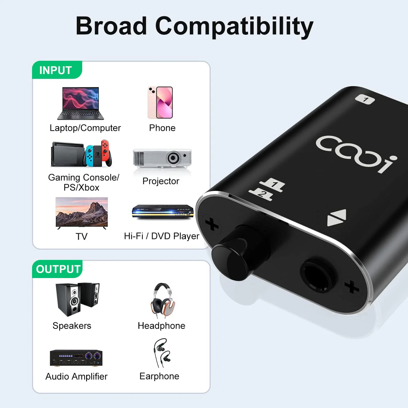 3.5mm Stereo Audio Switcher(1 in 2 Out /2 in 1 Out) with 3.5mm Audio Cable, 2 Ports AUX Audio Speaker Selector for PC Phone Laptop Headphone - Image 6