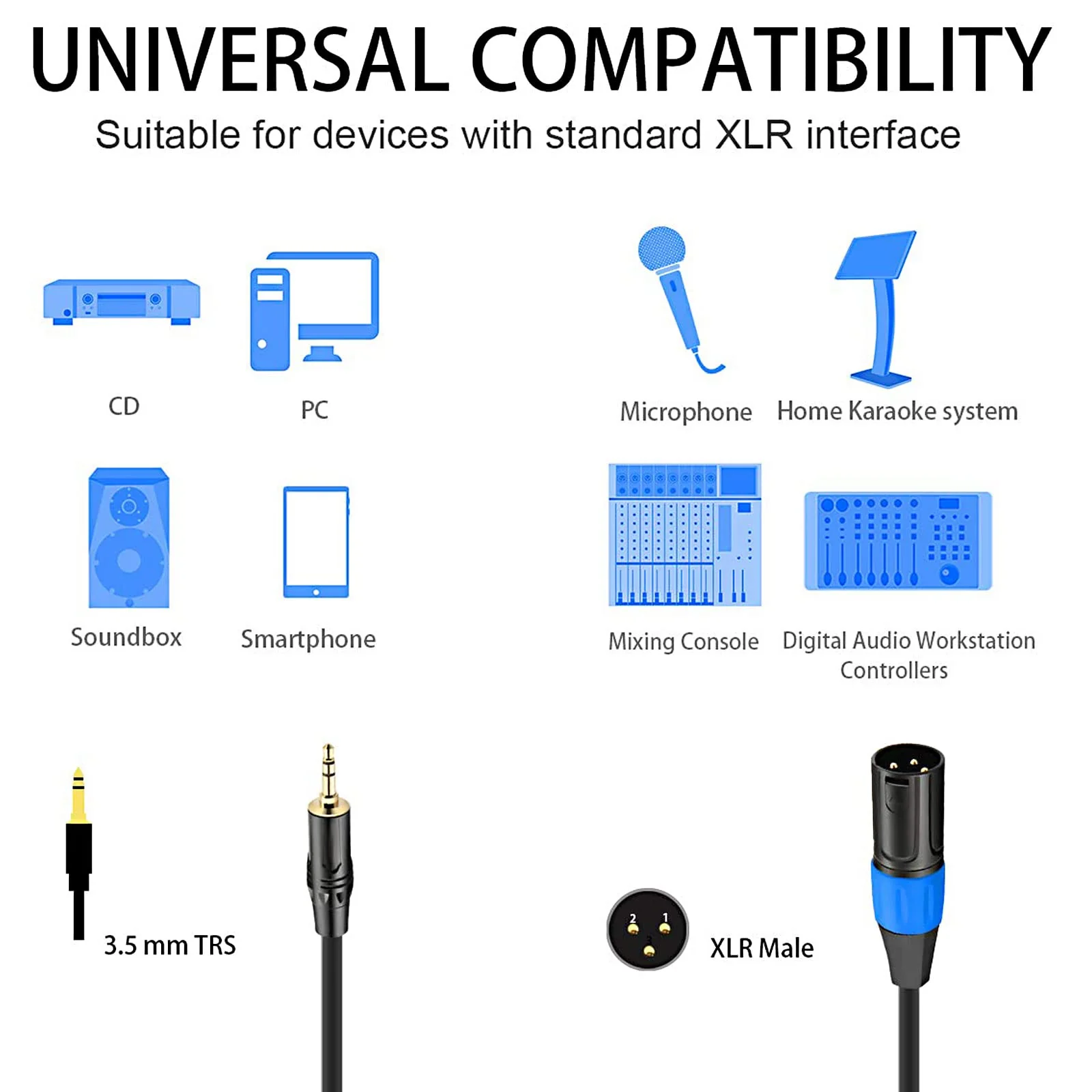 3.5mm to XLR Cable, XLR to 3.5mm Unbalanced Aux Micphone Cbale, 1/8 inch Mini Jack Stereo to XLR Male Cord Adapter for Cell Phone, Laptop, Speaker, Mixer - 3.3ft 3.3 feet - Image 5