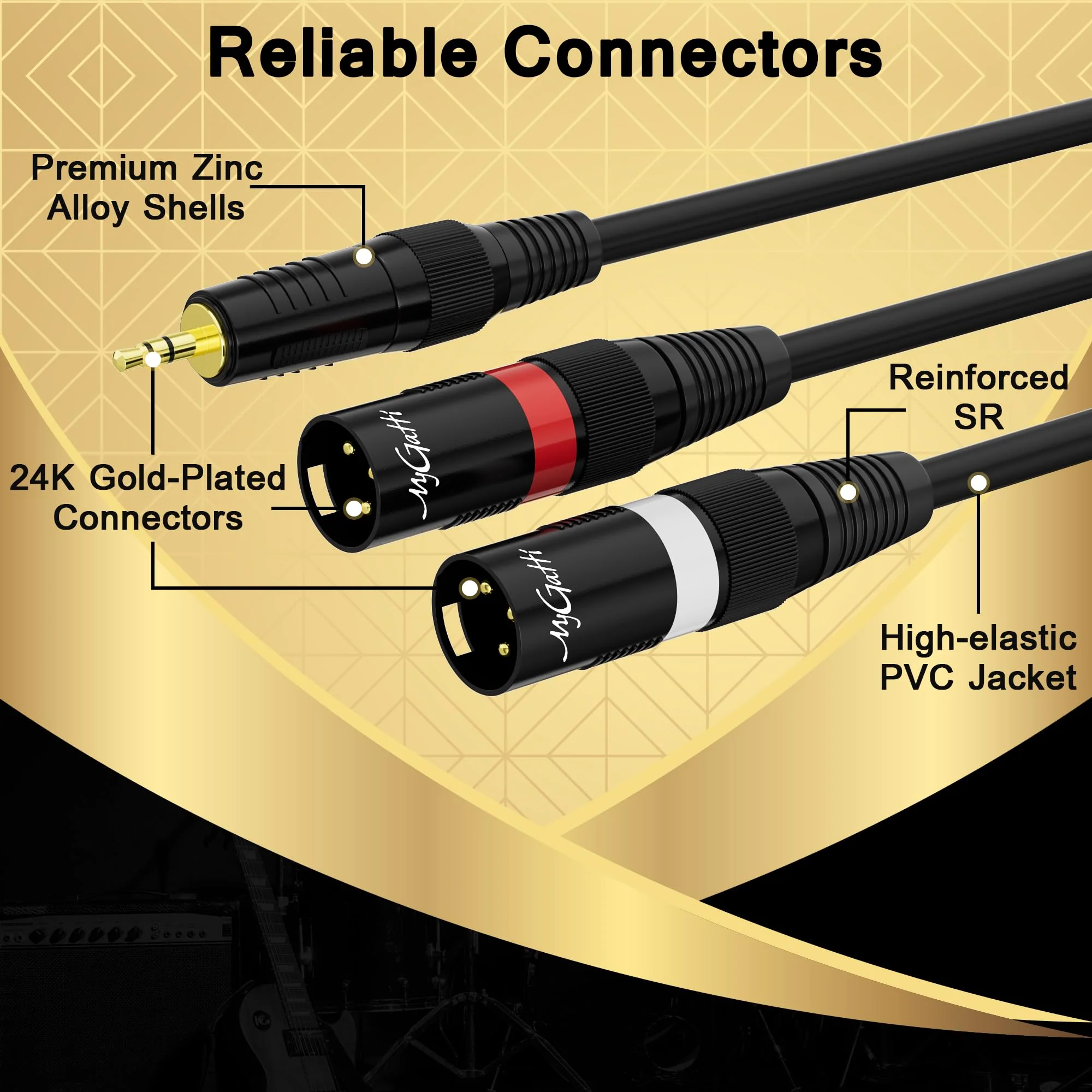 3.5mm TRS to 2 XLR Pro Stereo Cable - 50 FT, 1/8 inch Male to Dual XLR Male Y Splitter Adapter, Unbalanced Microphone Cable with Oxygen-Free Copper 50FT - Image 2