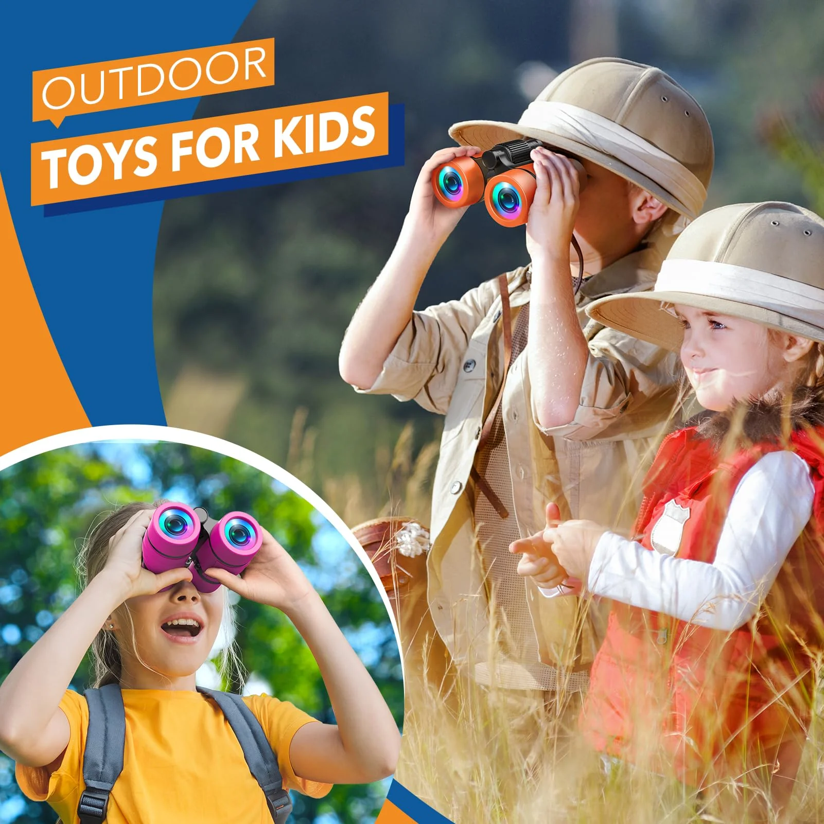 3-8 Year Old Boy Girl Toys: LET'S GO! Shockproof Binoculars for Kids Bird Watching 3 4 5 6 7 Year Old Boys Girls Outdoor Travel Toy for Kid Ages 4-7 Toddler Toy Binoculars Orange - Image 3