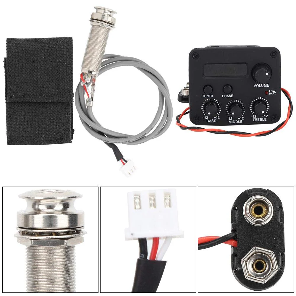 3 Band EQ Pre-Amp Equalizer Pickup,Guitar EQ Equalizer Piezo Pickup System with LCD Screen Display for Guitar Accessory - Image 3