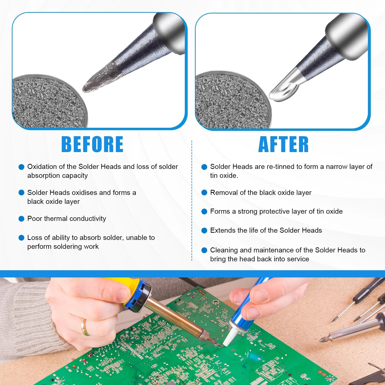 3 cans of soldering tip cleaner, soldering tips reactivator, reactivation oxidised soldering tips, used for maintenance and repair of the soldering tip (net weight: 16 g can) - Image 2