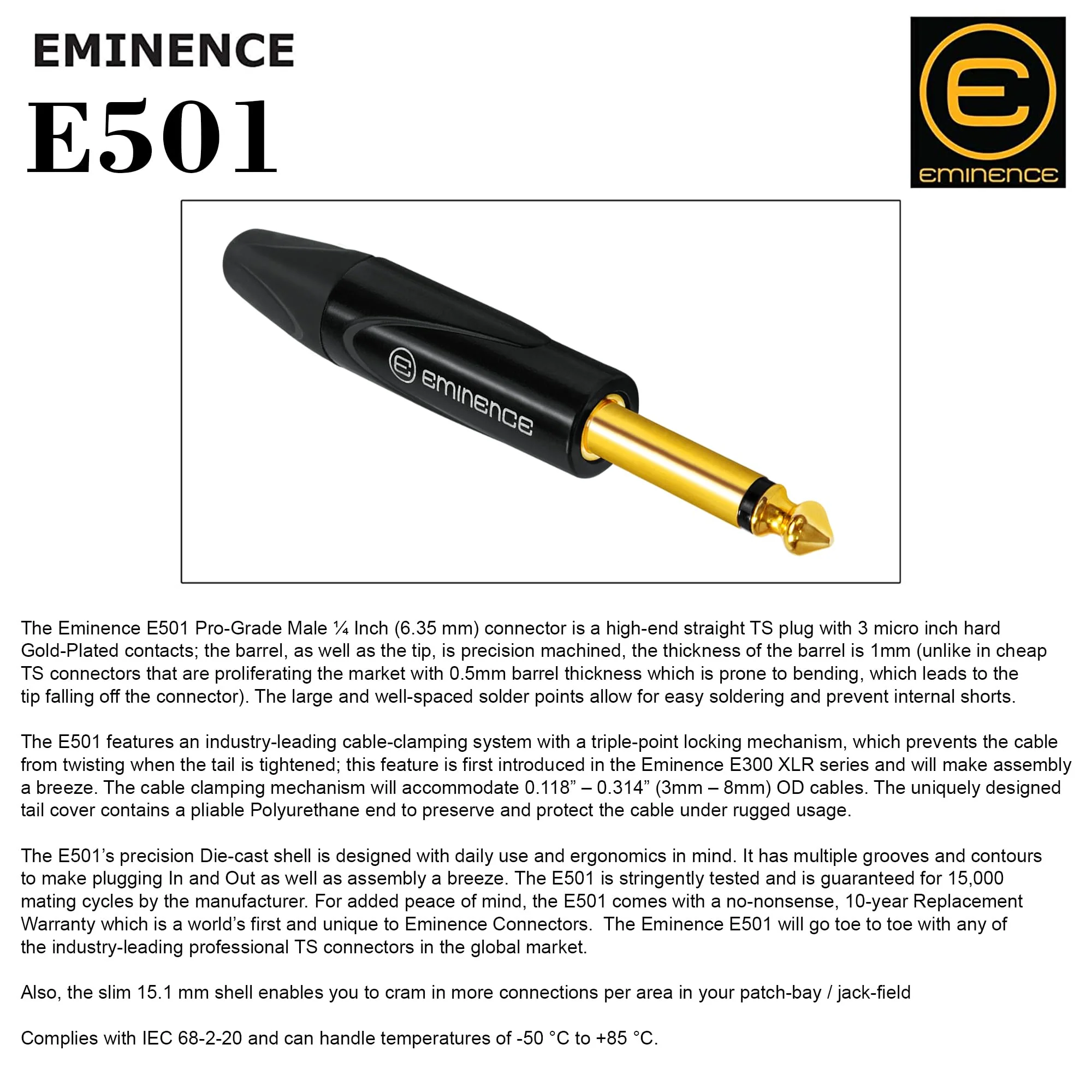 3 Foot - Gotham GAC-1 Ultra Pro - Premium, Low-Capacitance Guitar Bass Instrument Cable - with Straight to Angled 1/4 Inch Eminence Gold Plated Connectors - Image 6